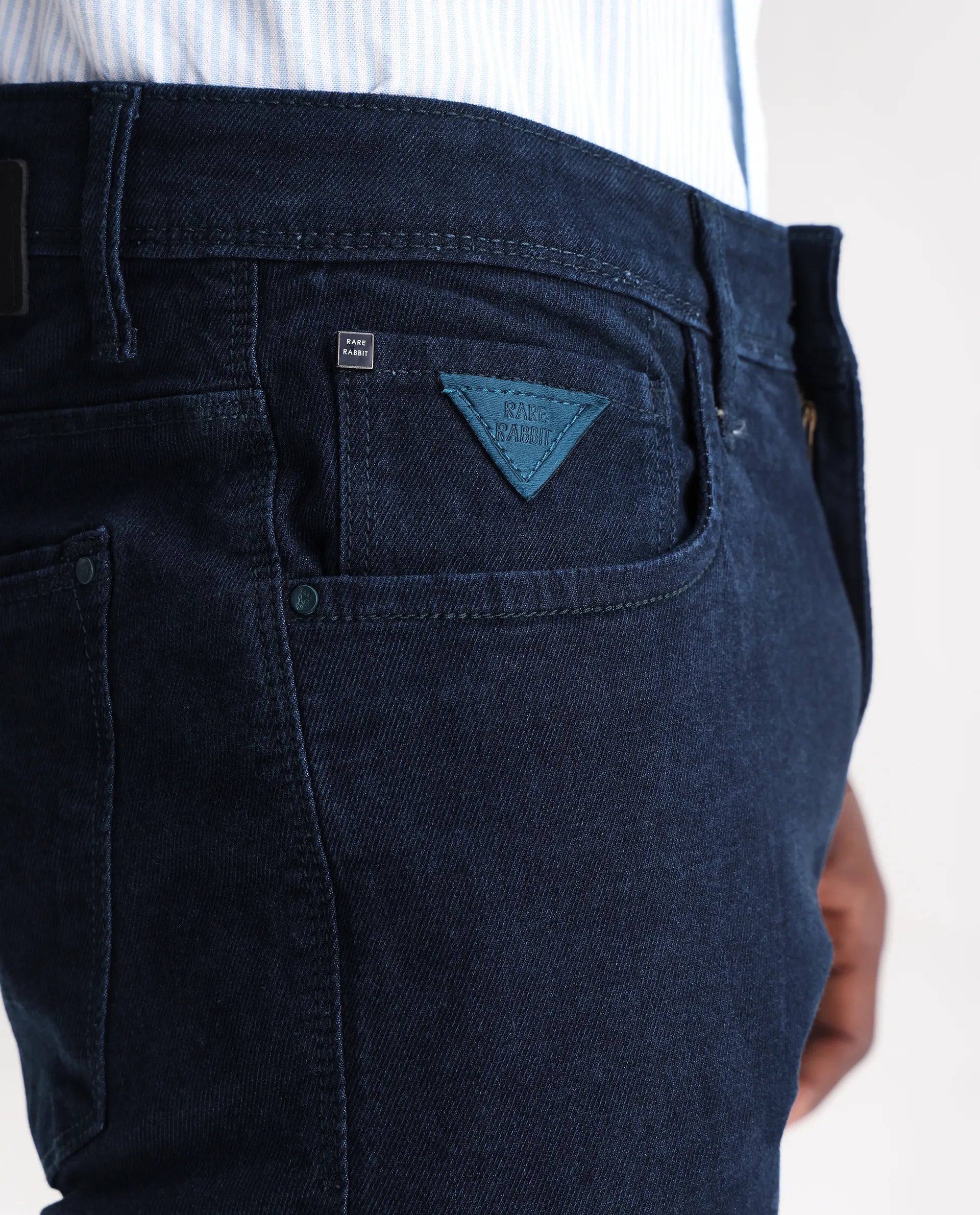 Rare Rabbit Men's Mambo Navy Cotton Plain Hawk Slim Fit Jeans