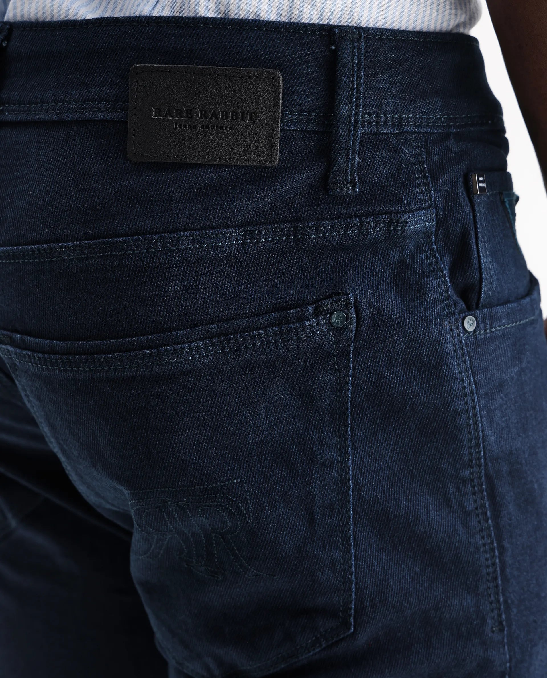 Rare Rabbit Men's Mambo Navy Cotton Plain Hawk Slim Fit Jeans