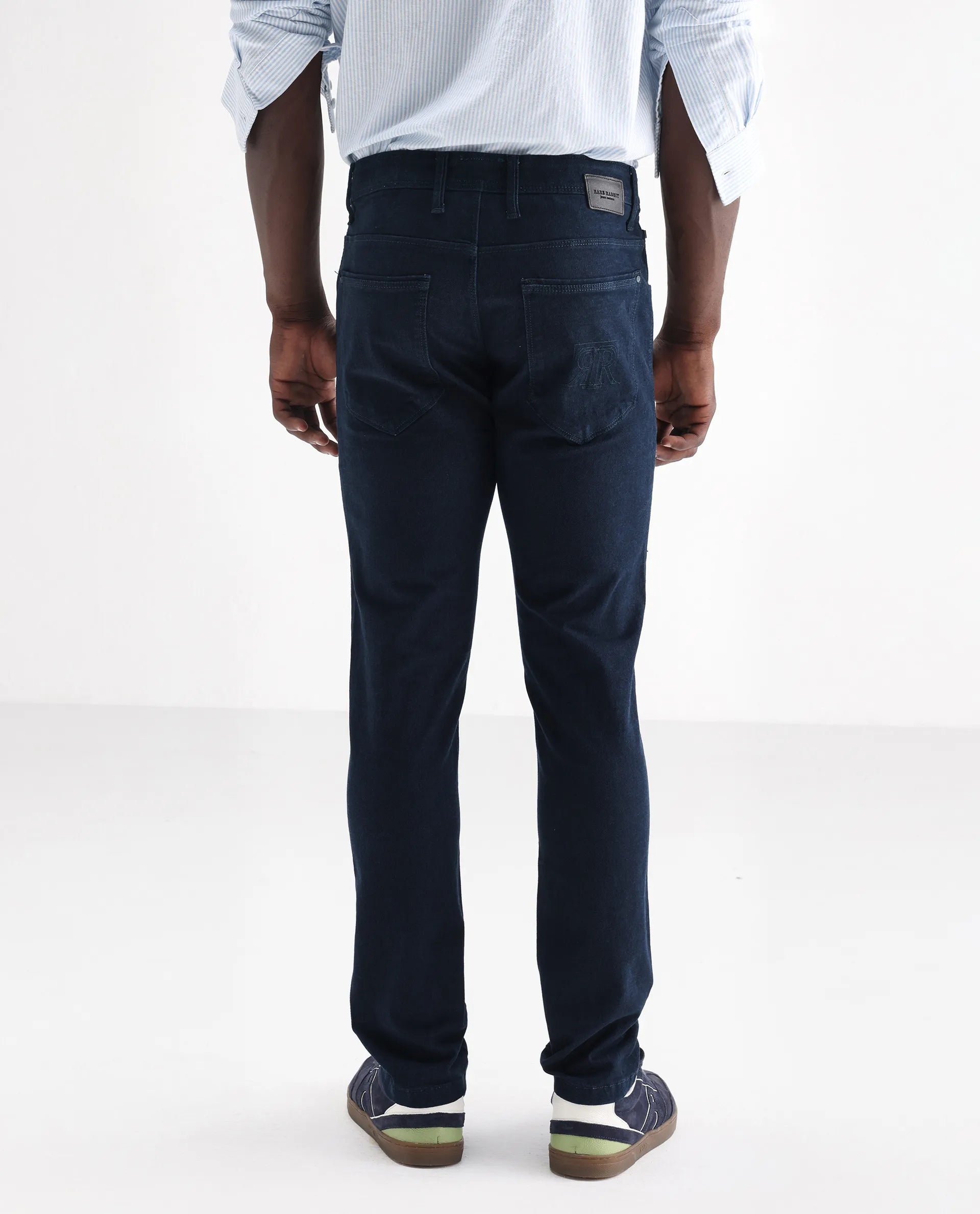 Rare Rabbit Men's Mambo Navy Cotton Plain Hawk Slim Fit Jeans