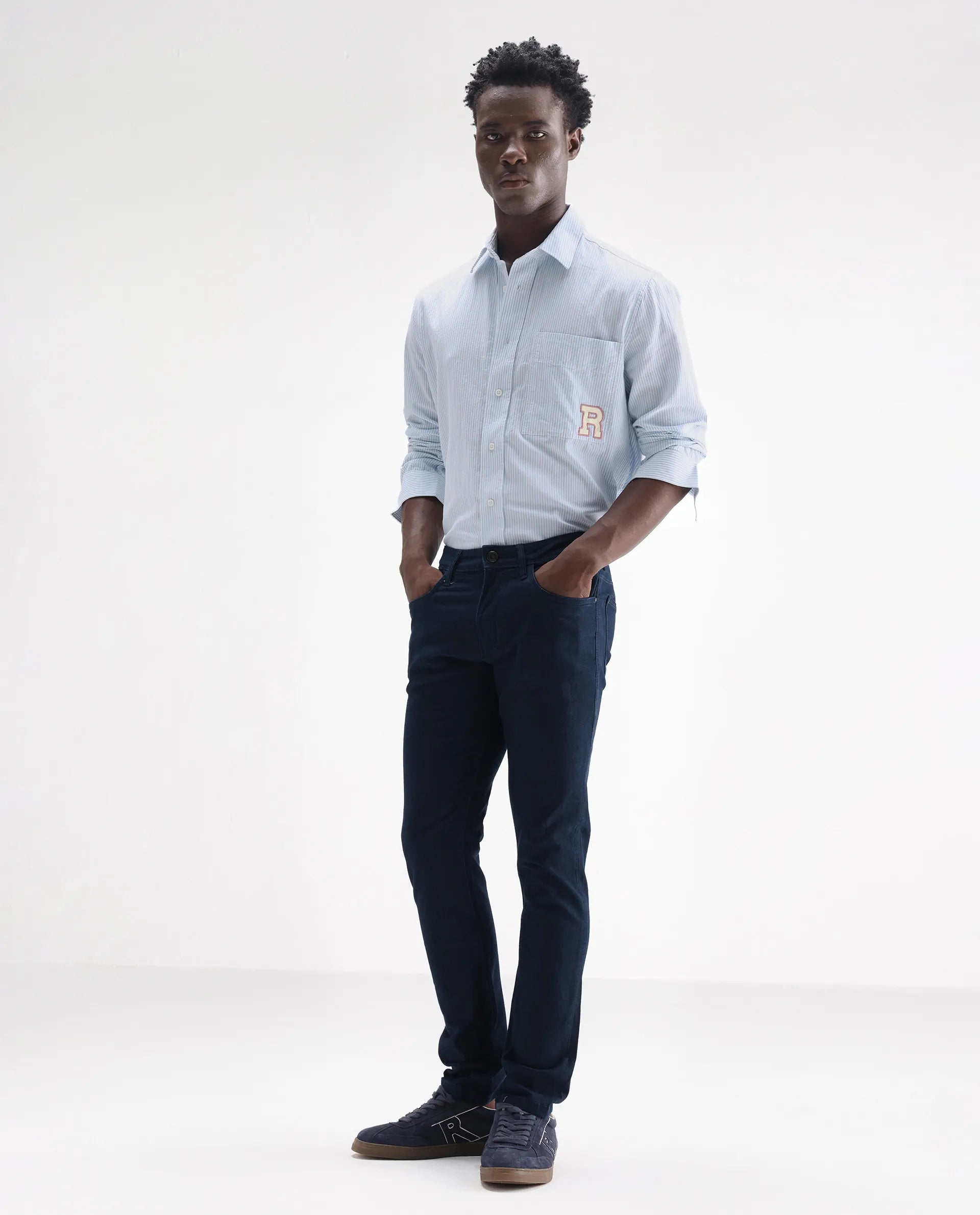 Rare Rabbit Men's Mambo Navy Cotton Plain Hawk Slim Fit Jeans