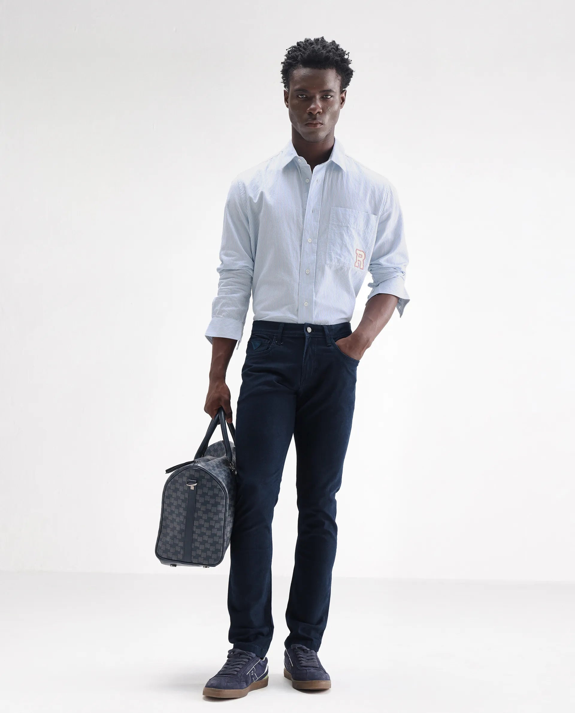 Rare Rabbit Men's Mambo Navy Cotton Plain Hawk Slim Fit Jeans