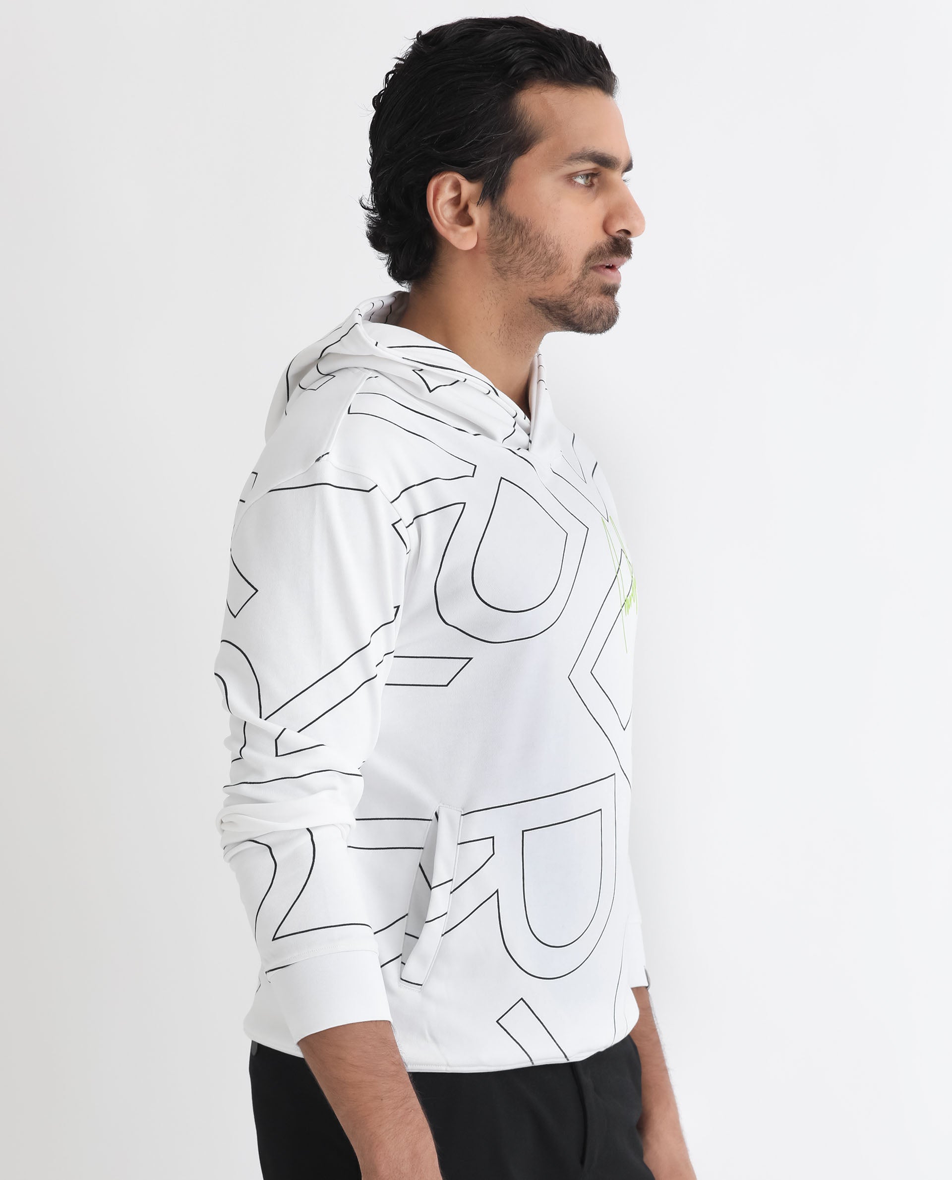 Rare Rabbit Mens Mamoth White Sweatshirt Cotton Polyester Terry Fabric Hooded Neck Knitted Full Sleeves Comfortable Fit