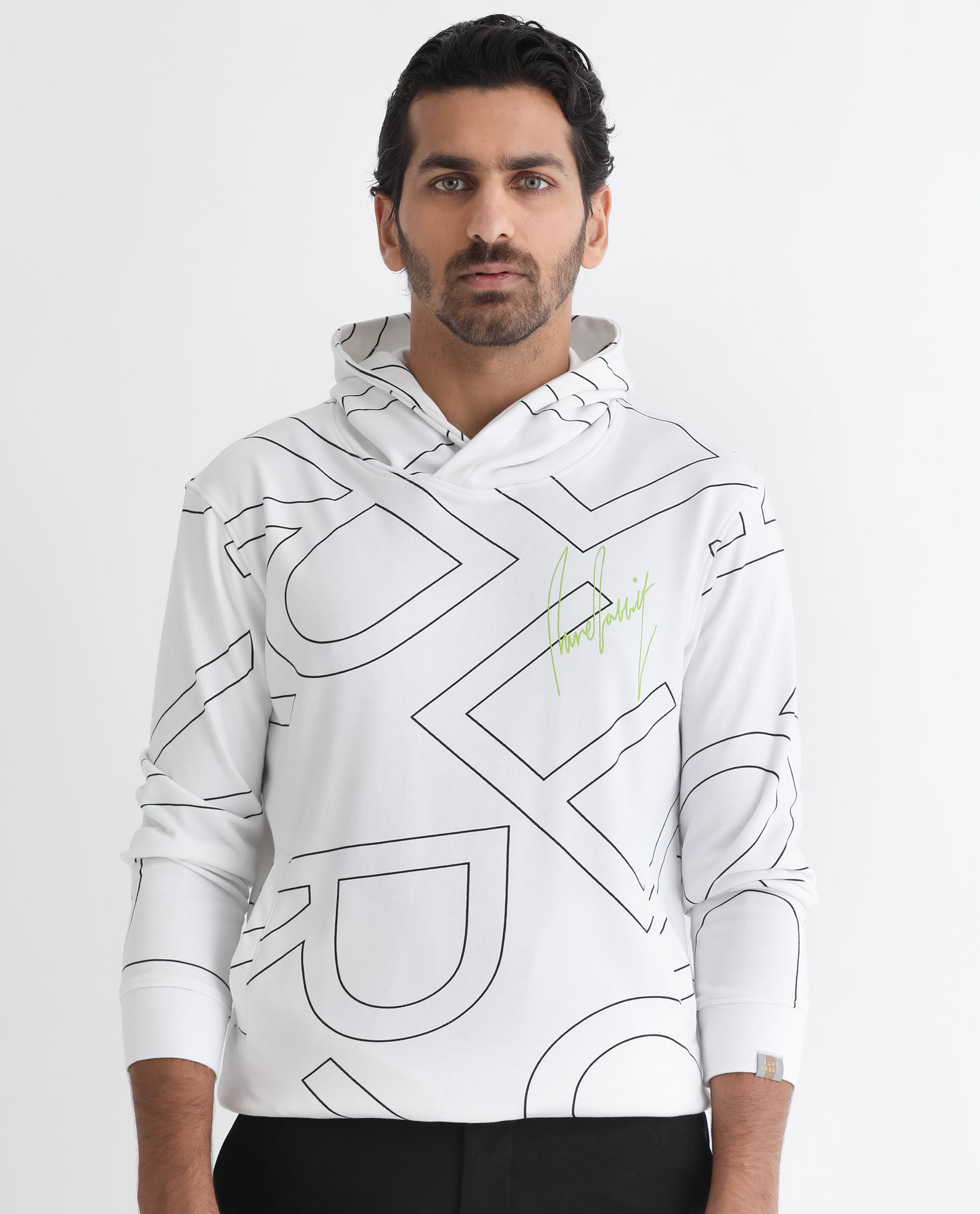 Rare Rabbit Mens Mamoth White Sweatshirt Cotton Polyester Terry Fabric Hooded Neck Knitted Full Sleeves Comfortable Fit