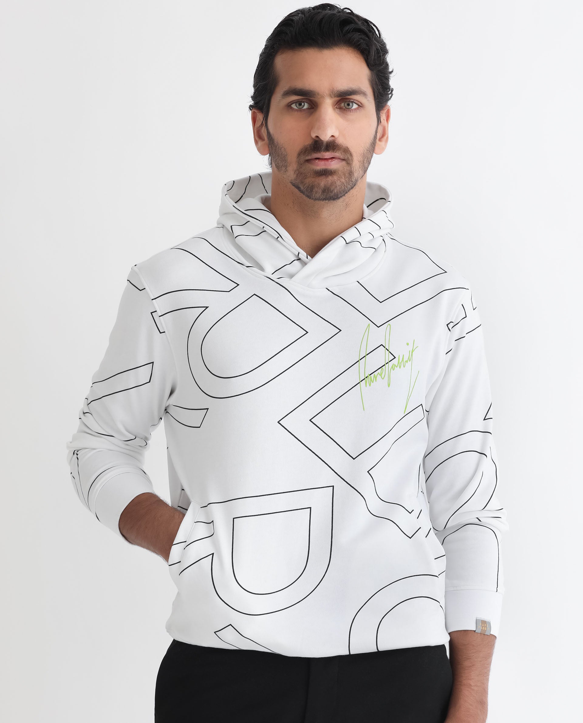 Rare Rabbit Mens Mamoth White Sweatshirt Cotton Polyester Terry Fabric Hooded Neck Knitted Full Sleeves Comfortable Fit