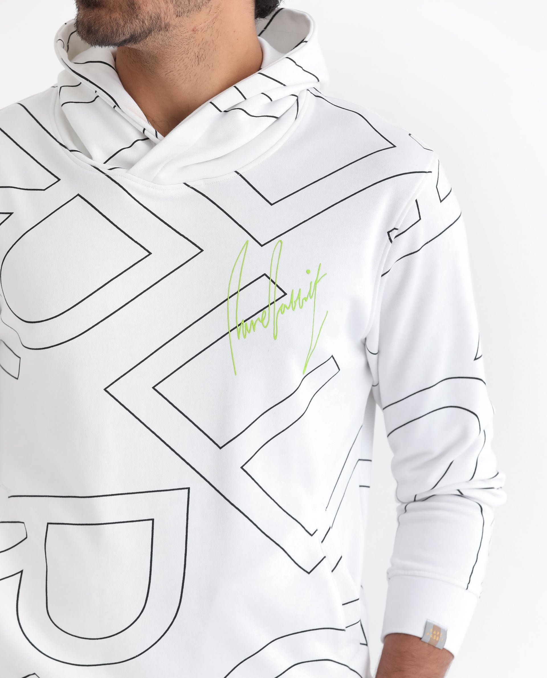 Rare Rabbit Mens Mamoth White Sweatshirt Cotton Polyester Terry Fabric Hooded Neck Knitted Full Sleeves Comfortable Fit