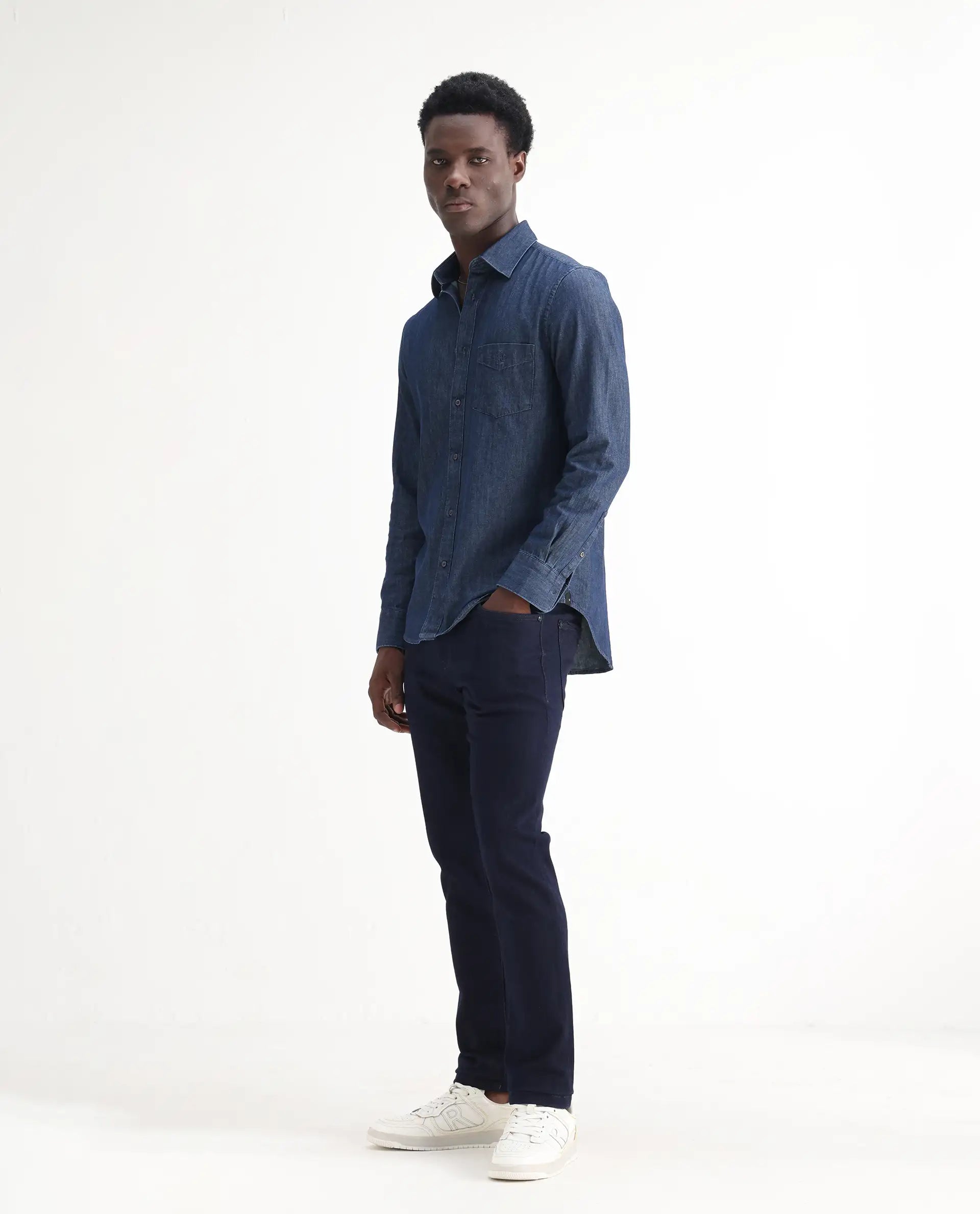 Rare Rabbit Men's Manado Dark Navy Cotton Blend Plain Hawk Slim Fit Jeans