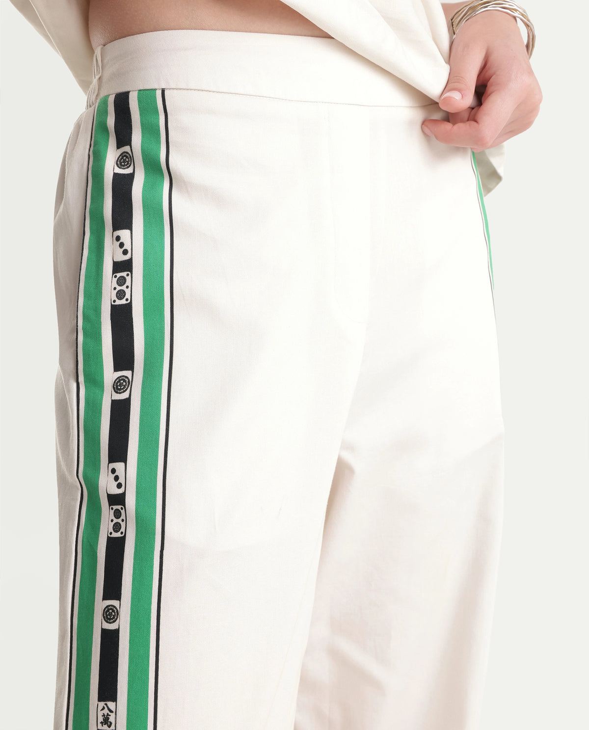 Rareism Women's Mahjo-B Beige Cotton Elastic Regular Fit Trouser