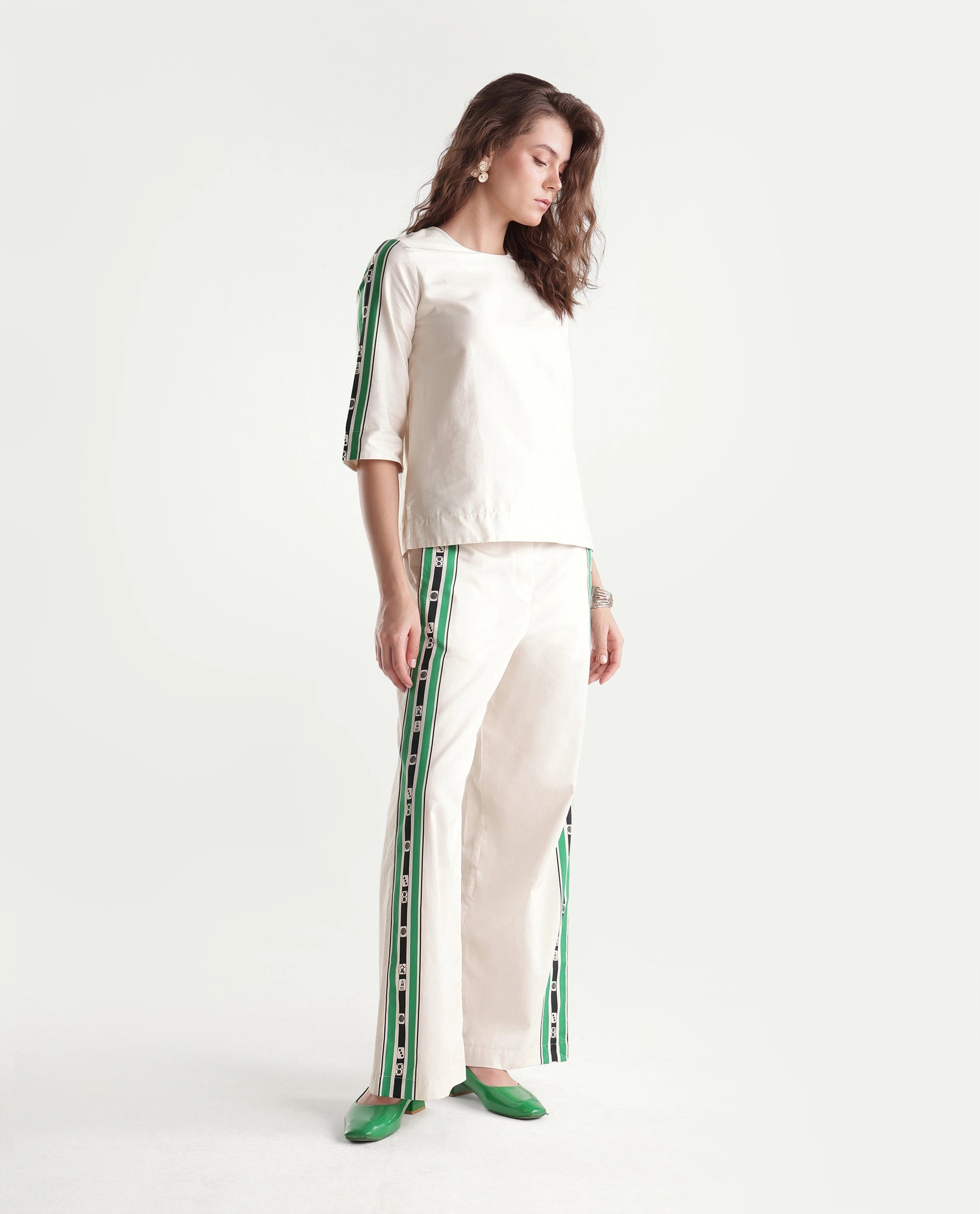 Rareism Women's Mahjo-B Beige Cotton Elastic Regular Fit Trouser