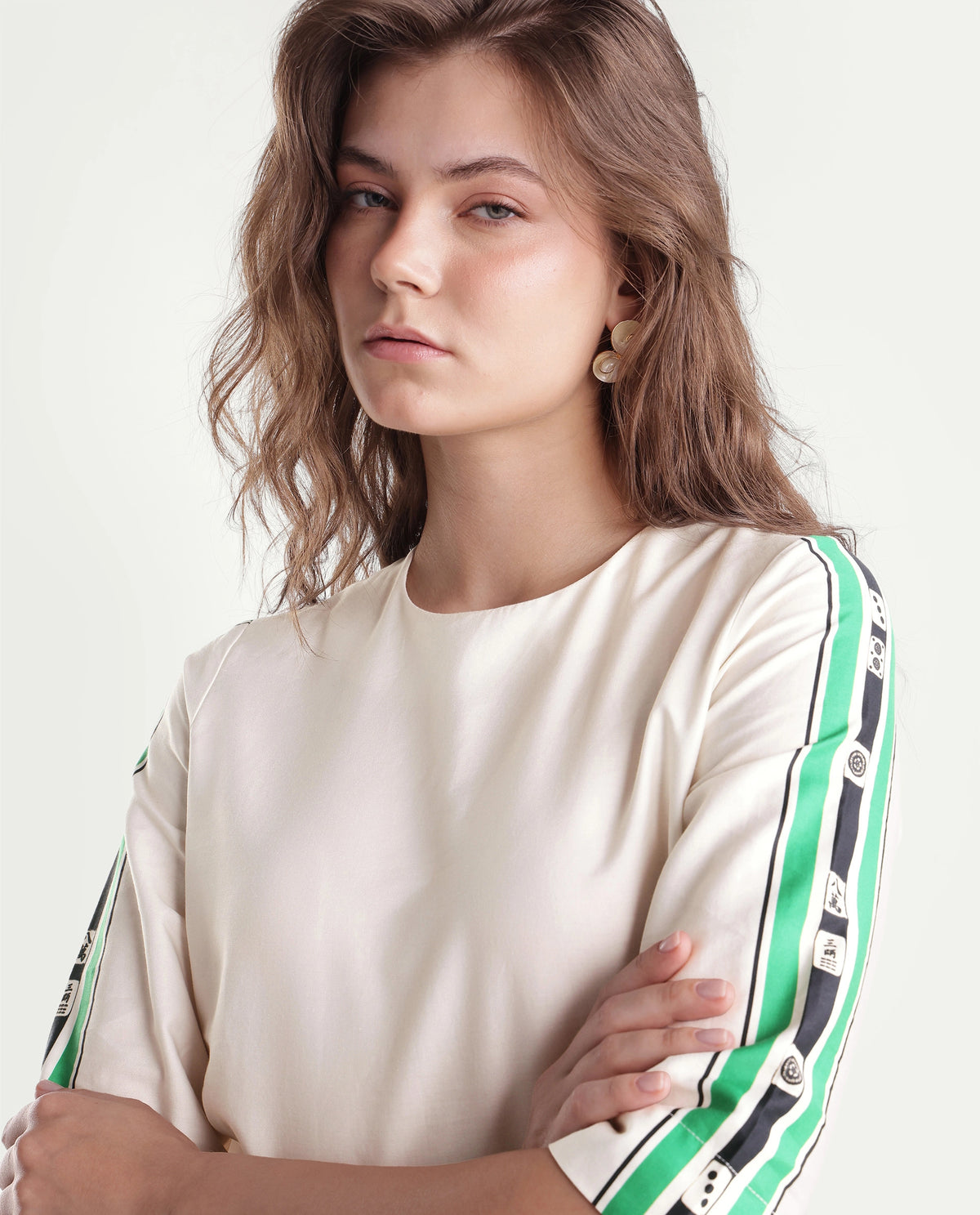 Rareism Women's Mahjo-T Beige Cotton Button A-Line Top