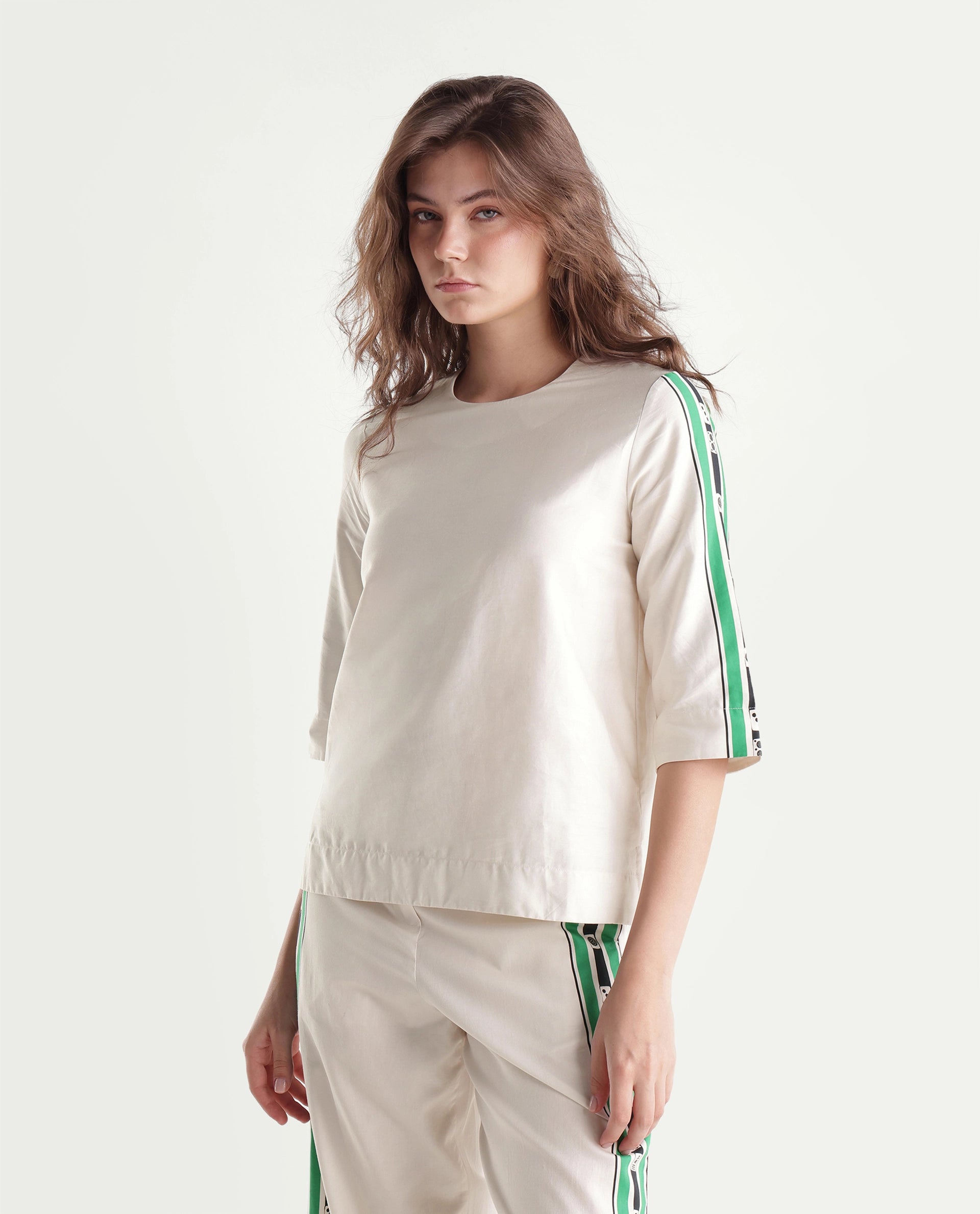 Rareism Women's Mahjo-T Beige Cotton Button A-Line Top