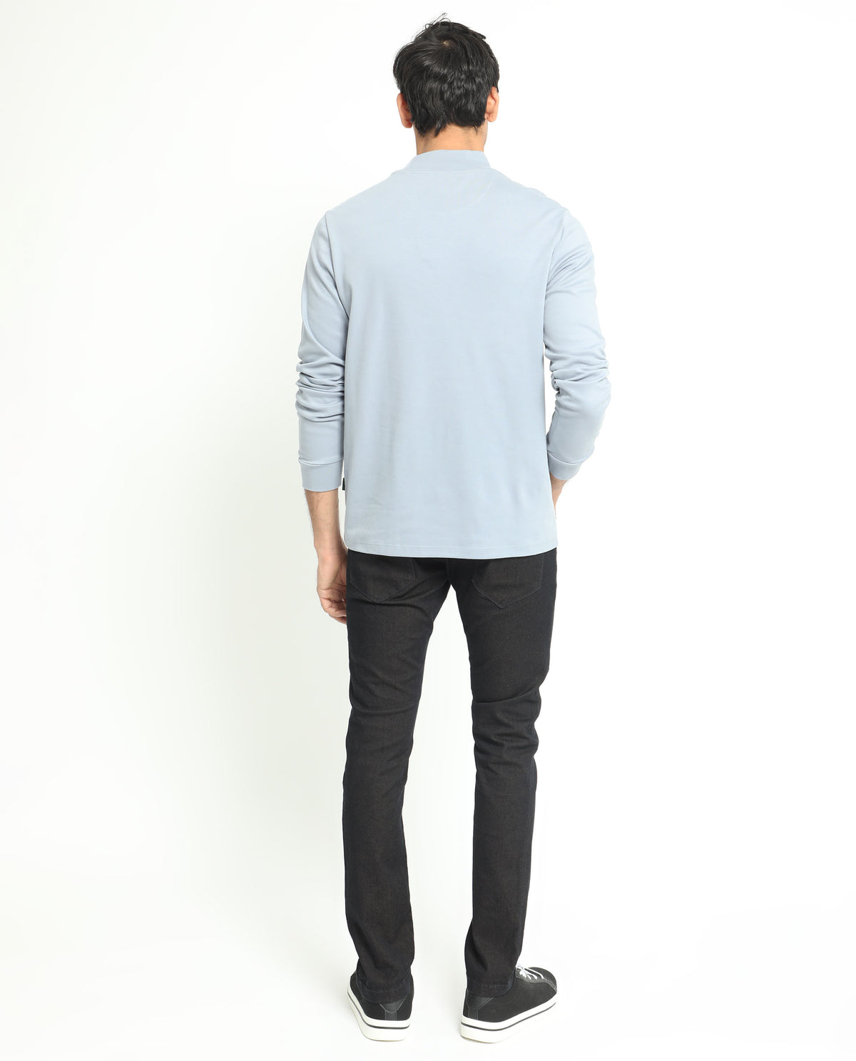 Rare Rabbit Men's Mania Blue Cotton Fabric High Neck Full Sleeves Solid Sweatshirt