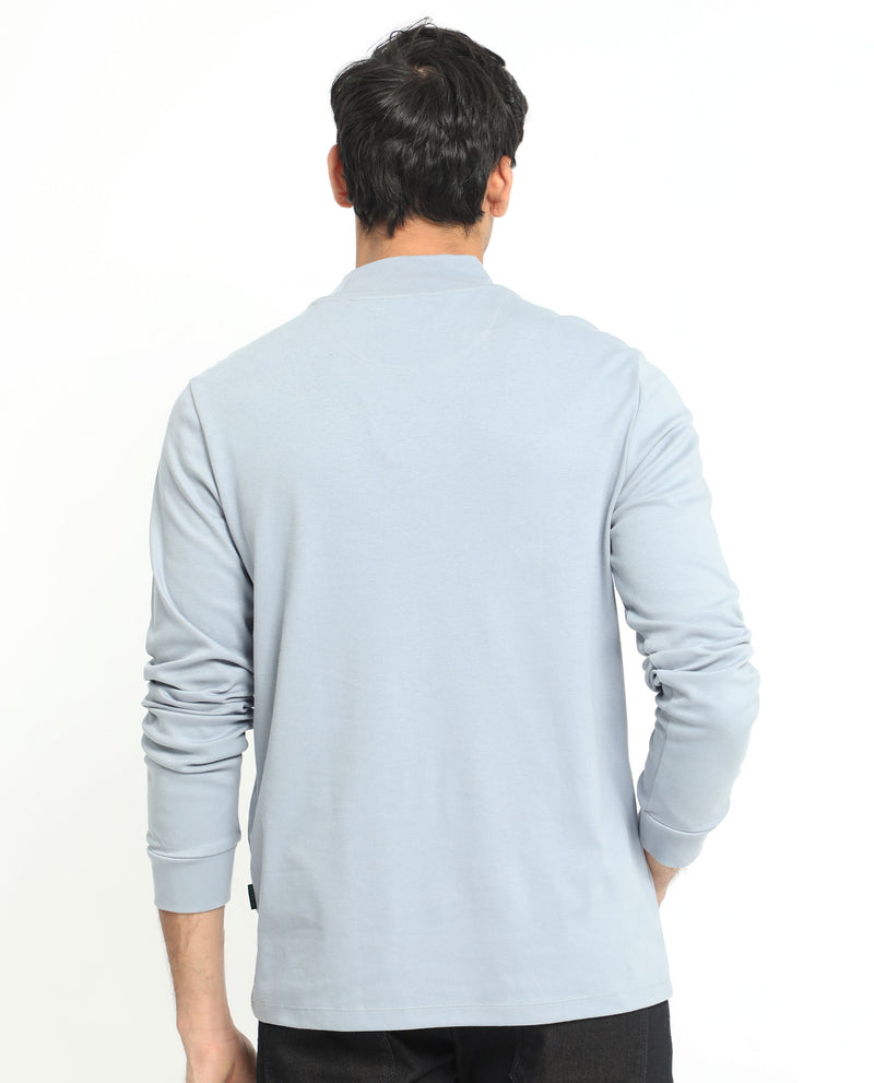 Rare Rabbit Men's Mania Blue Cotton Fabric High Neck Full Sleeves Solid Sweatshirt