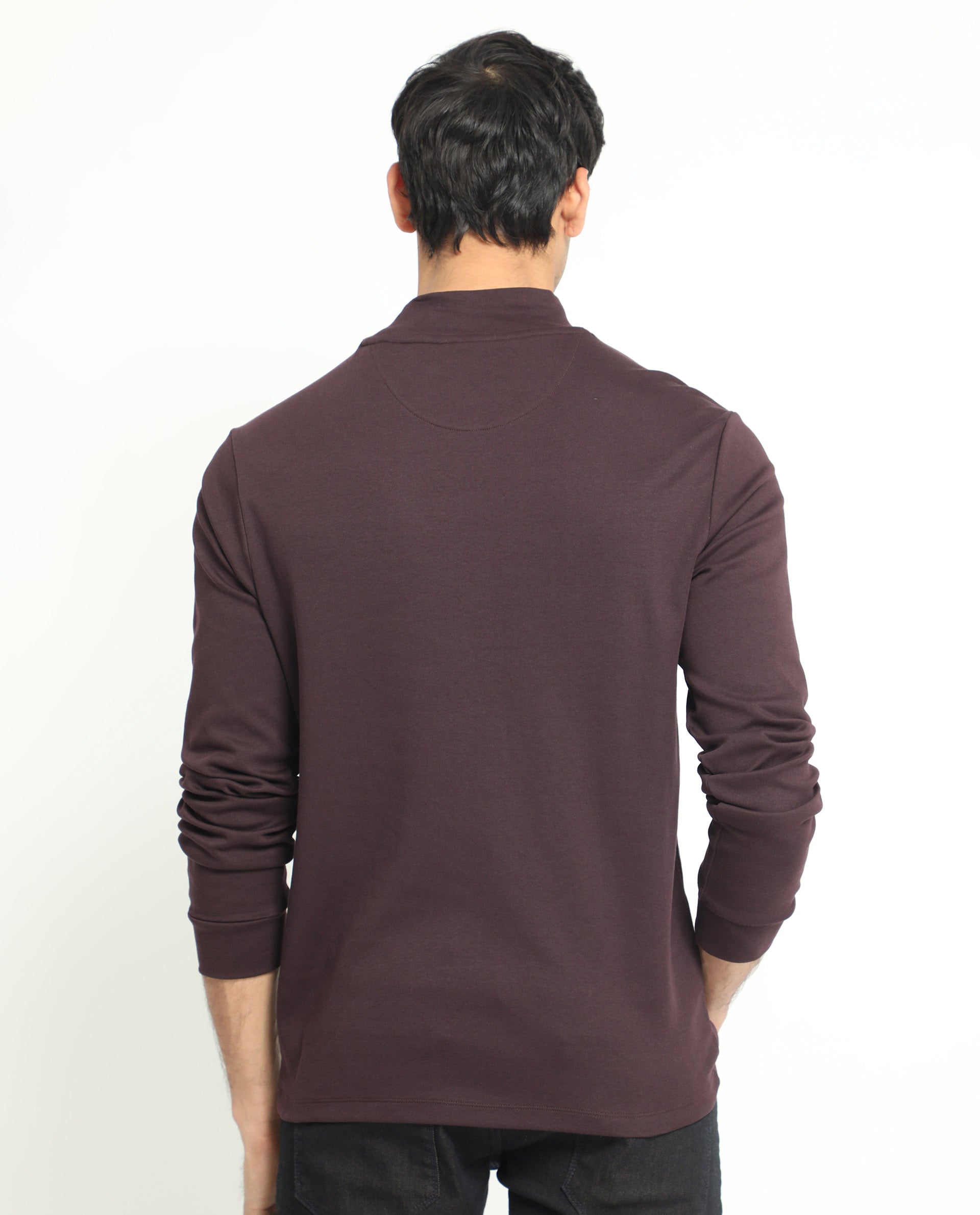 Rare Rabbit Men's Mania Maroon Cotton Fabric Full Sleeves High Neck Solid Sweatshirt