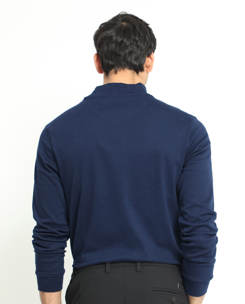 Rare Rabbit Men's Mania Navy Cotton Fabric High Neck Full Sleeves Solid Sweatshirt