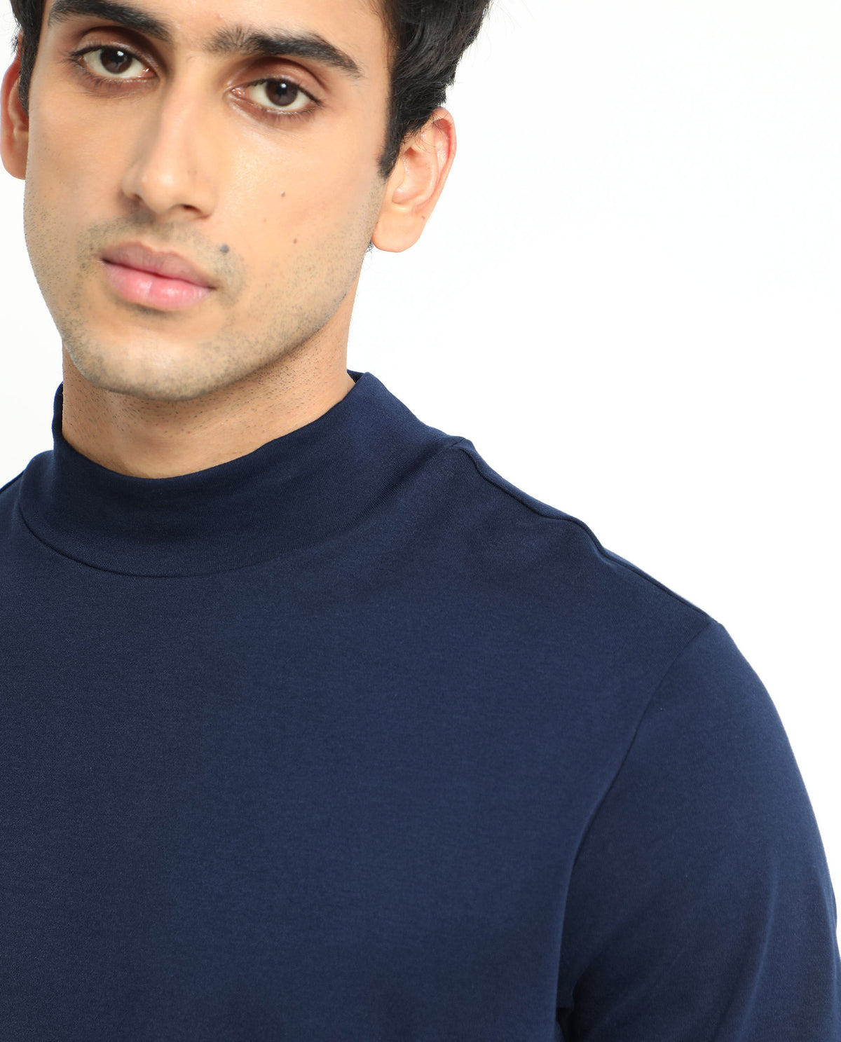 Rare Rabbit Men's Mania Navy Cotton Fabric High Neck Full Sleeves Solid Sweatshirt