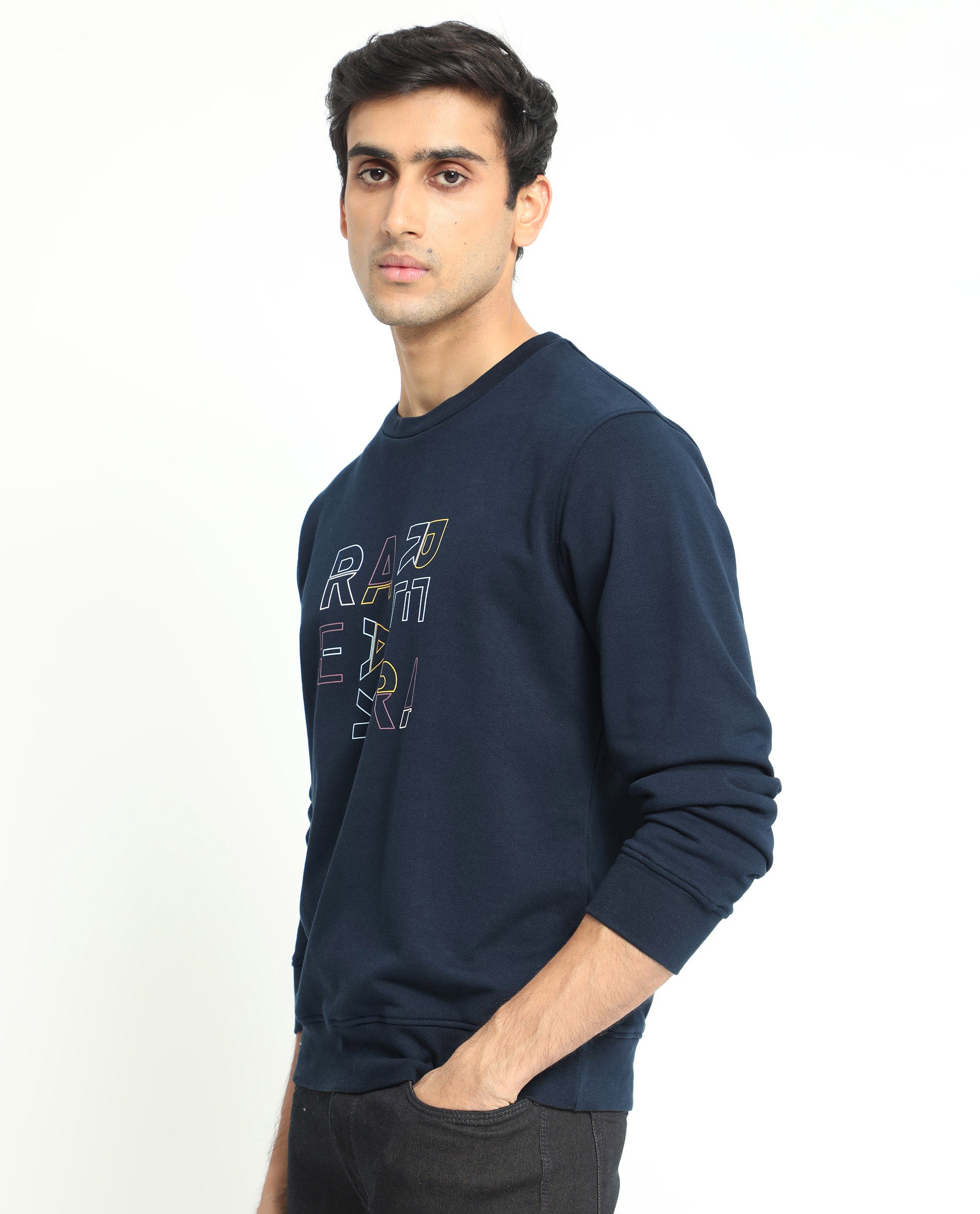 Rare Rabbit Men'S Manor Navy Sweatshirt Full Sleeves Solid