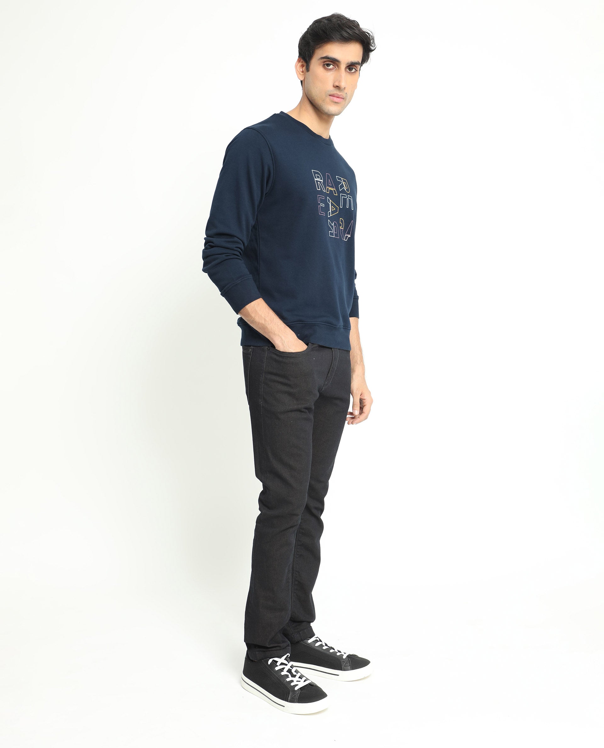 Rare Rabbit Men'S Manor Navy Sweatshirt Full Sleeves Solid