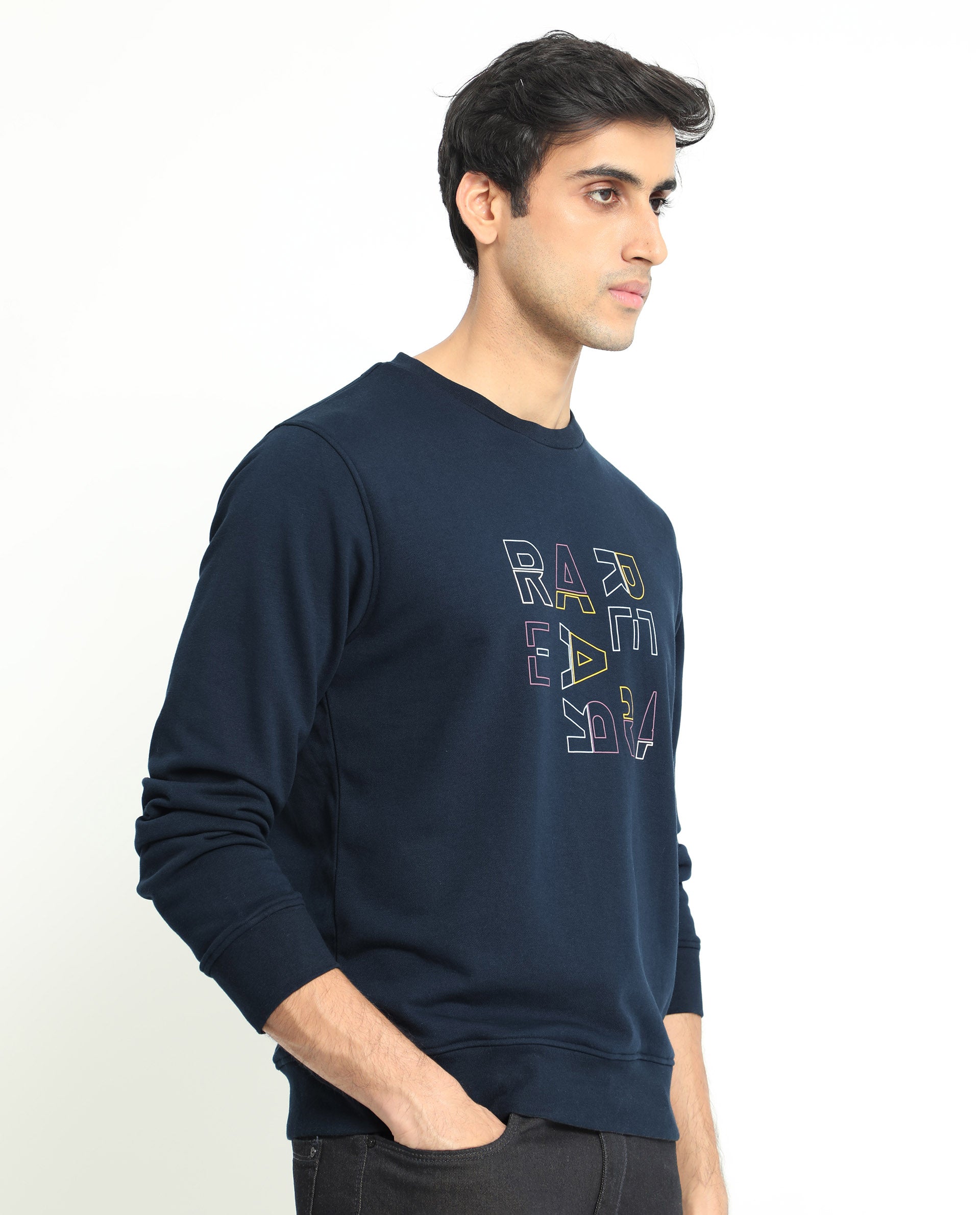 Rare Rabbit Men'S Manor Navy Sweatshirt Full Sleeves Solid