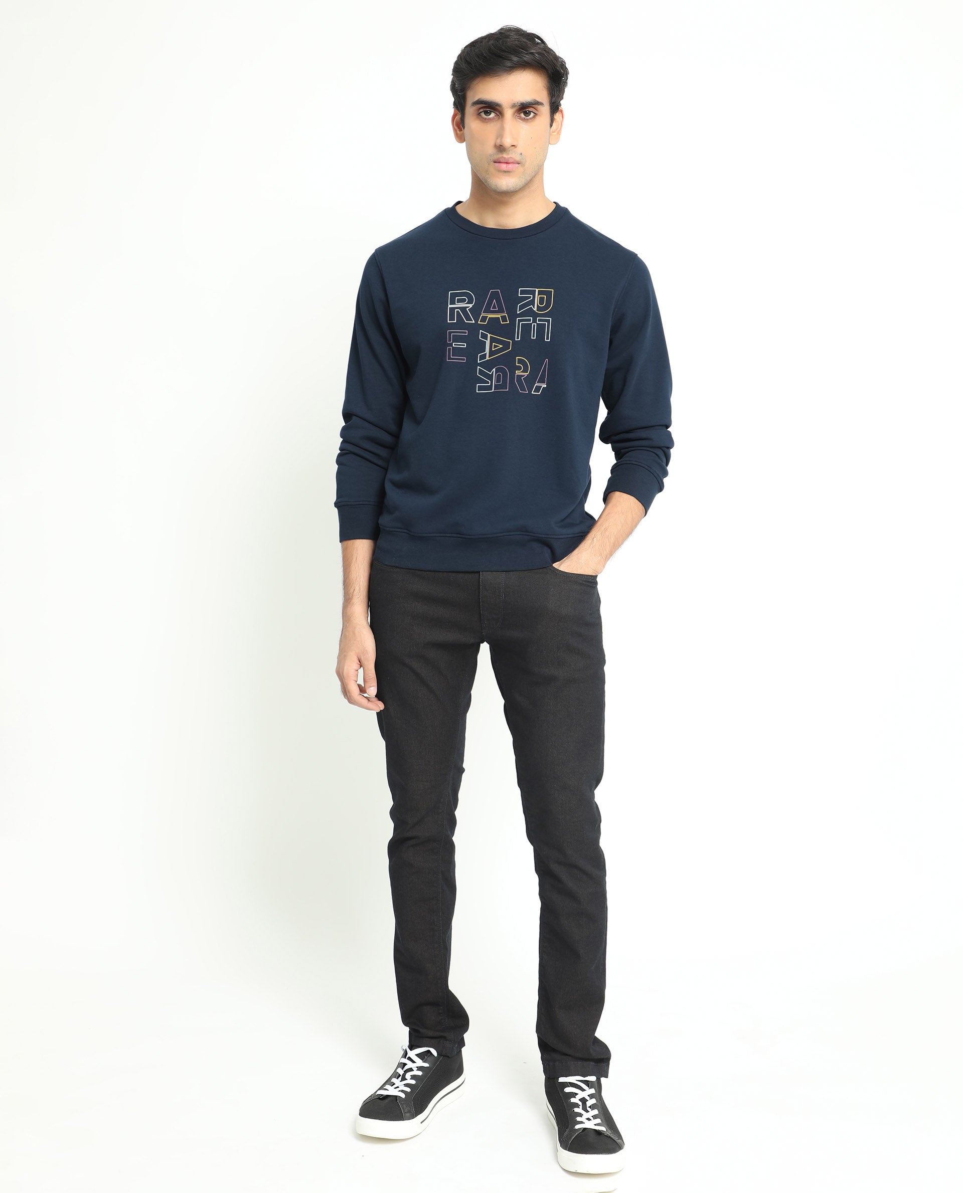 Rare Rabbit Men'S Manor Navy Sweatshirt Full Sleeves Solid