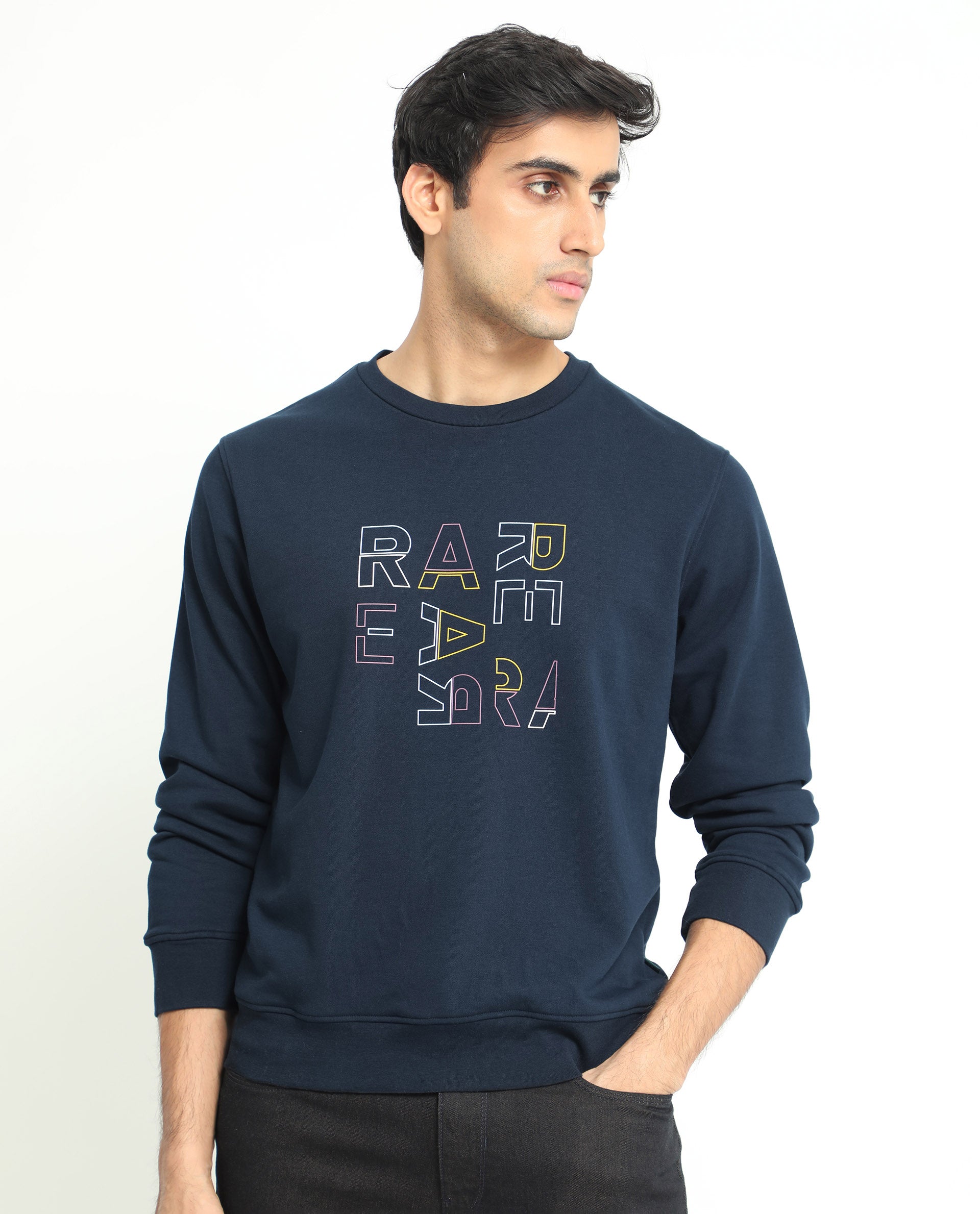 Rare Rabbit Men'S Manor Navy Sweatshirt Full Sleeves Solid