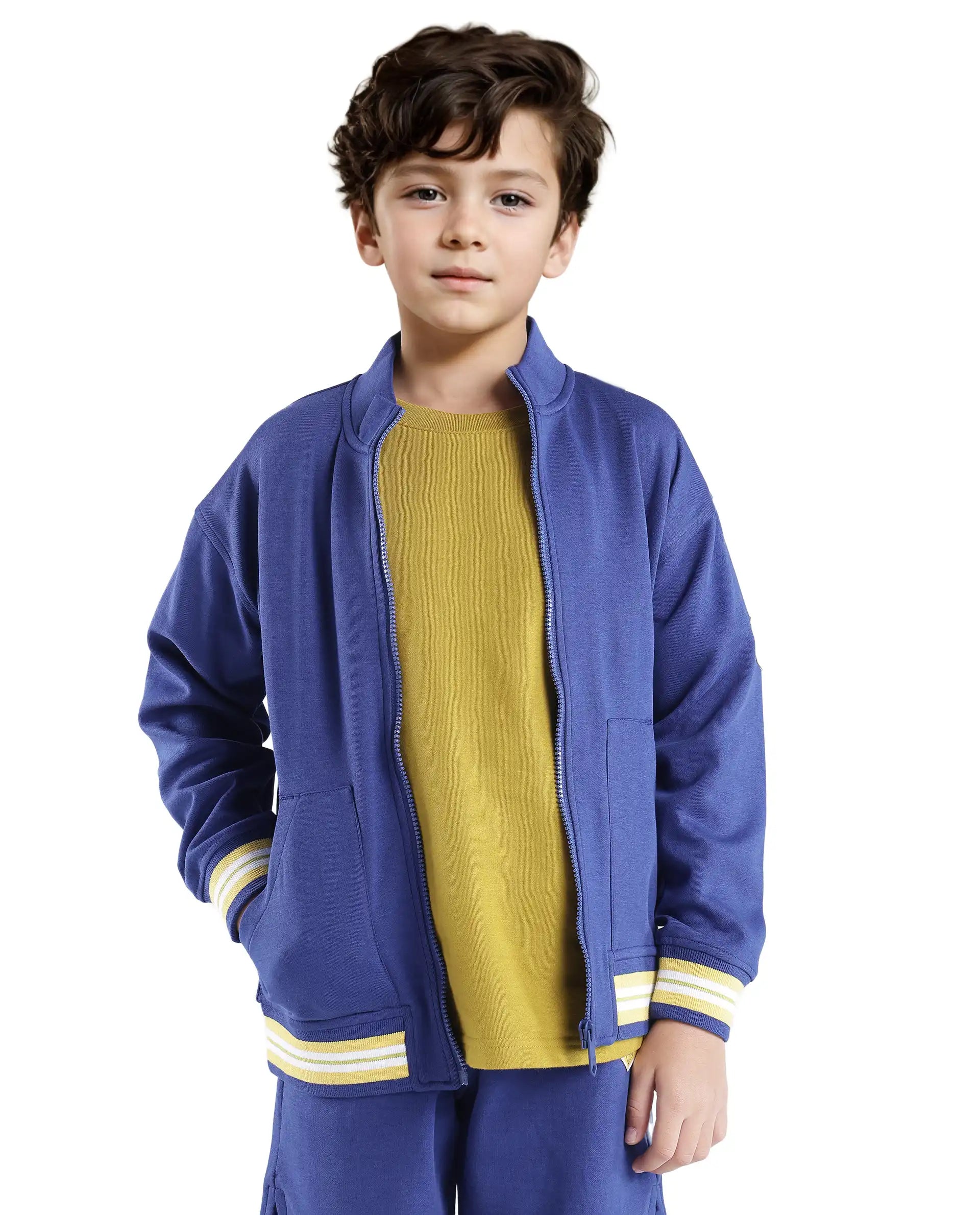 Rare Ones Kids Manttn Dark Blue Cotton Poly Full Sleeve Applique Jacket