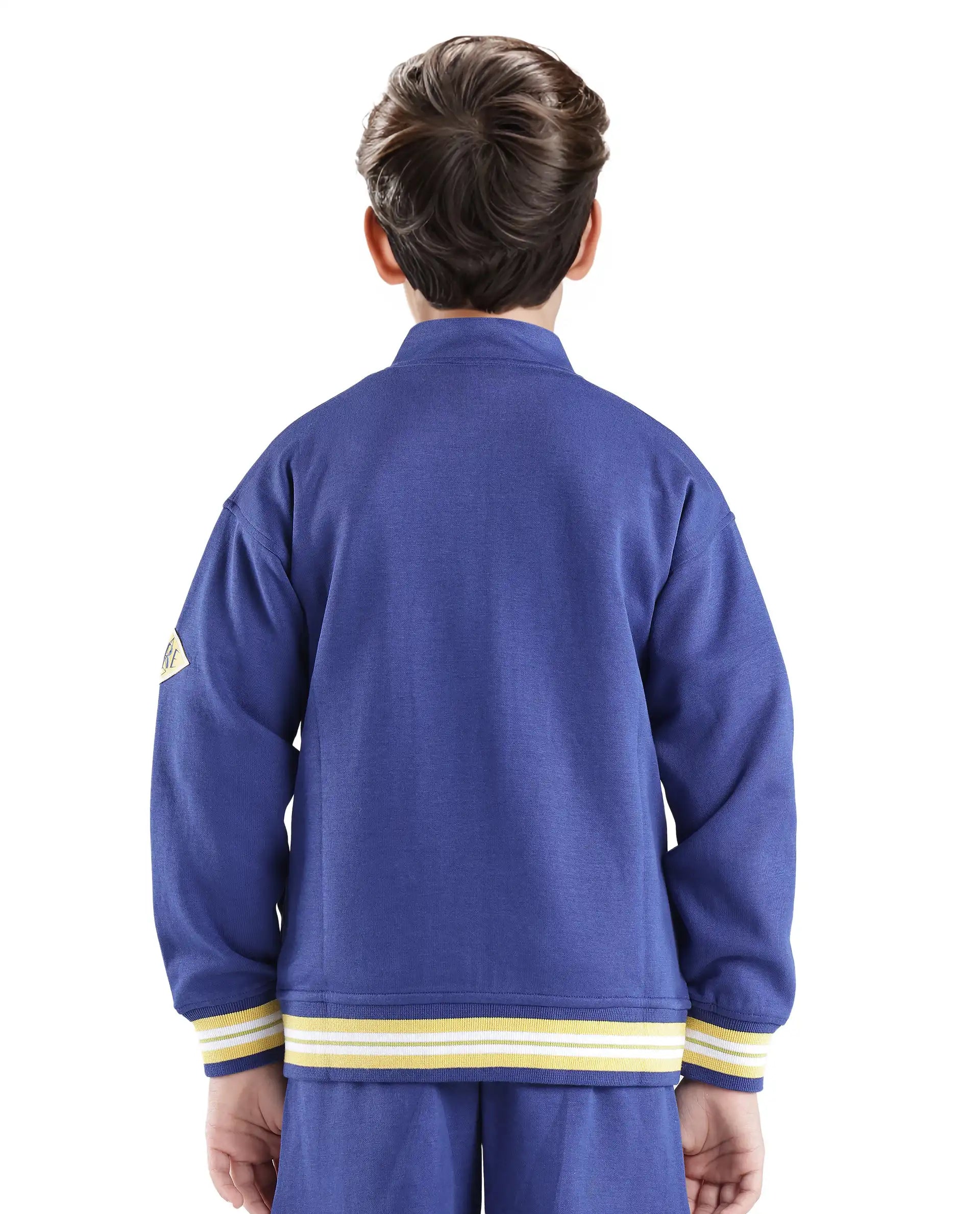 Rare Ones Kids Manttn Dark Blue Cotton Poly Full Sleeve Applique Jacket