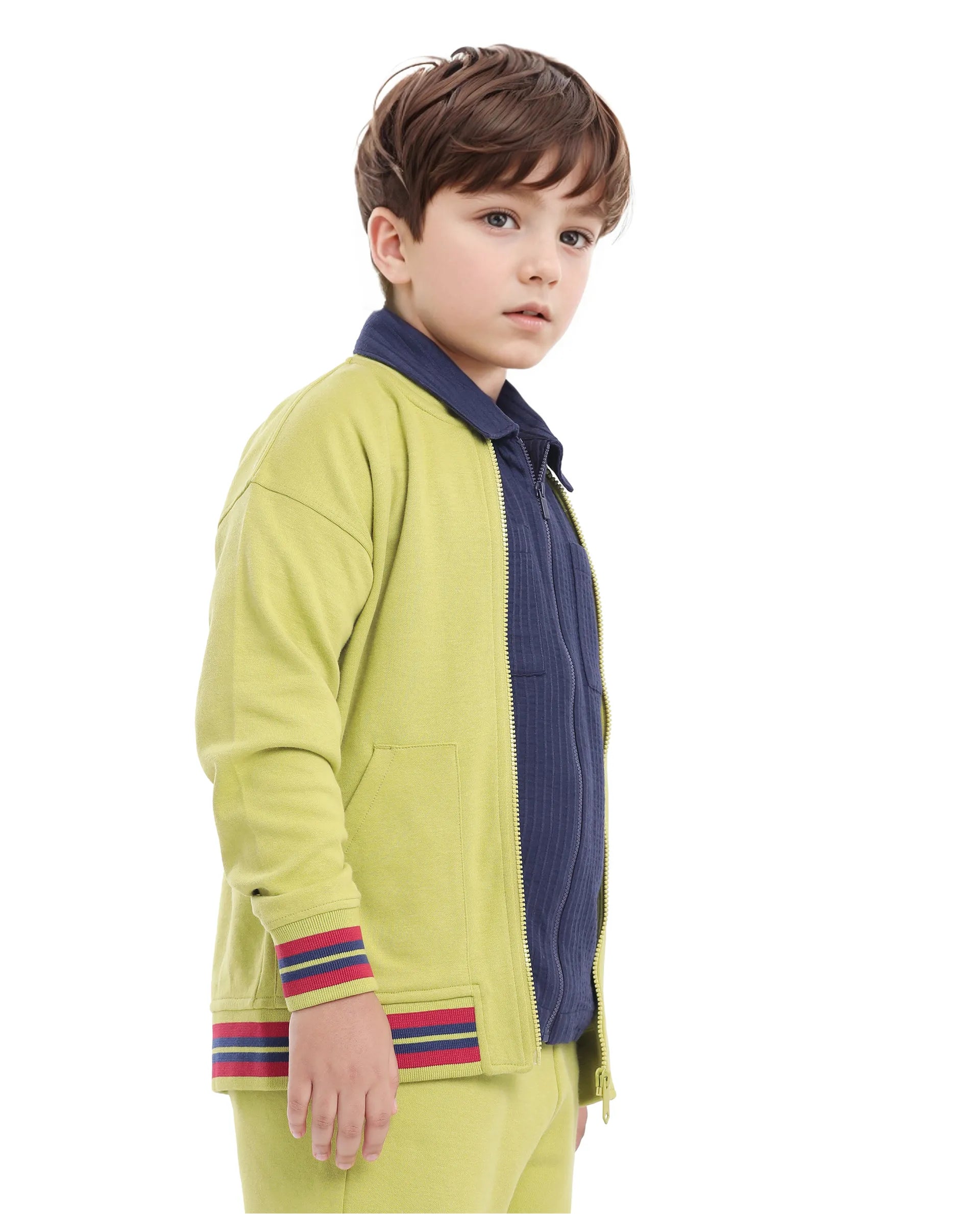 Rare Ones Kids Manttn Light Green Cotton Poly Full Sleeve Applique Jacket