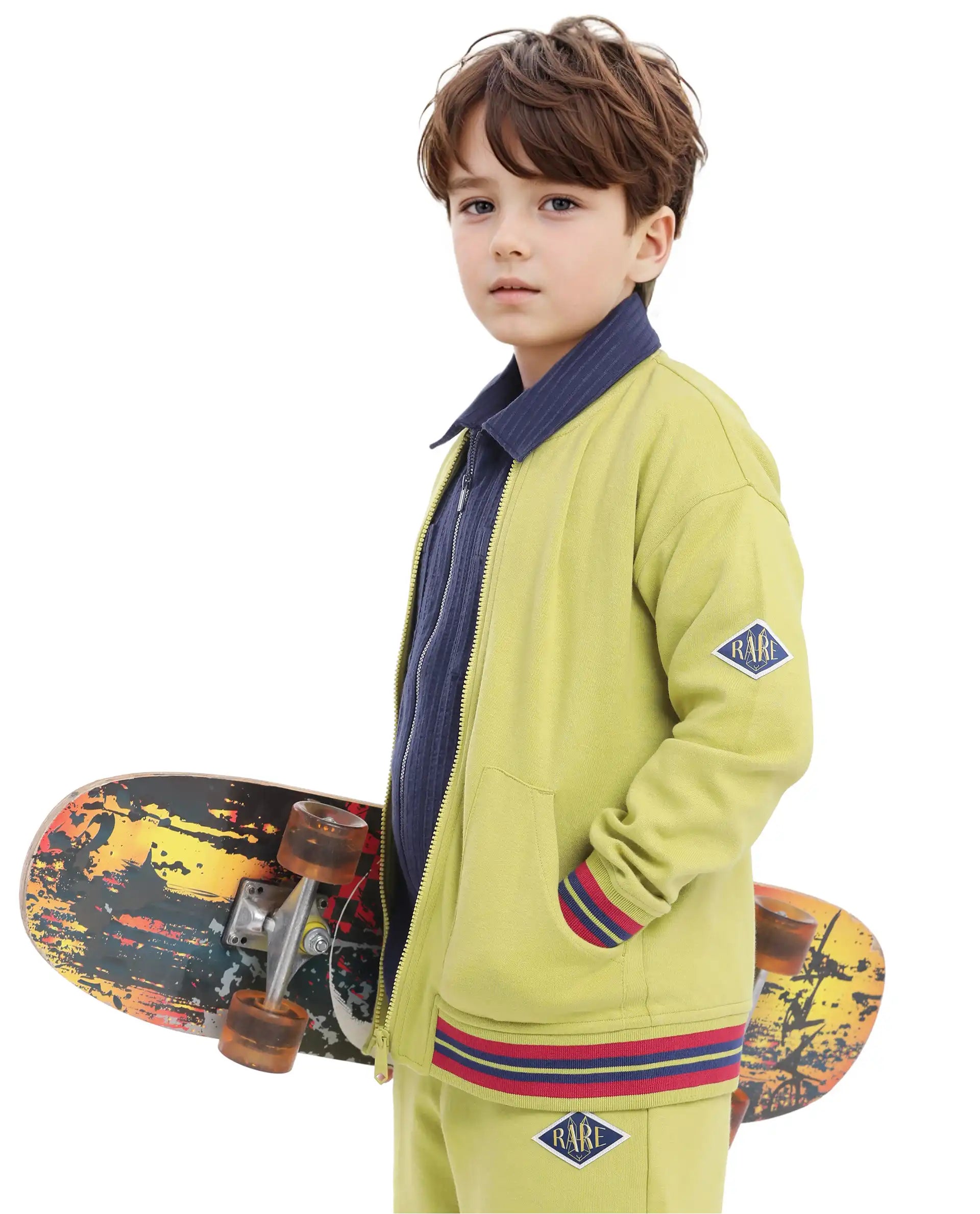 Rare Ones Kids Manttn Light Green Cotton Poly Full Sleeve Applique Jacket