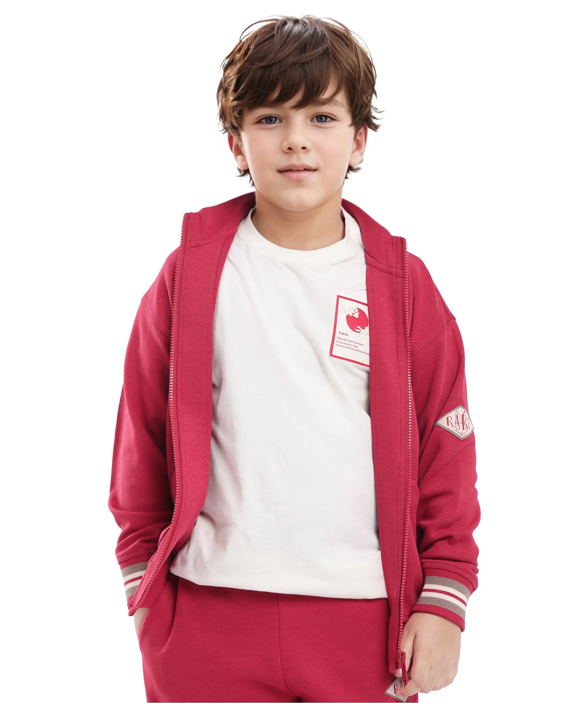 Rare Ones Kids Manttn Red Cotton Poly Full Sleeve Applique Jacket