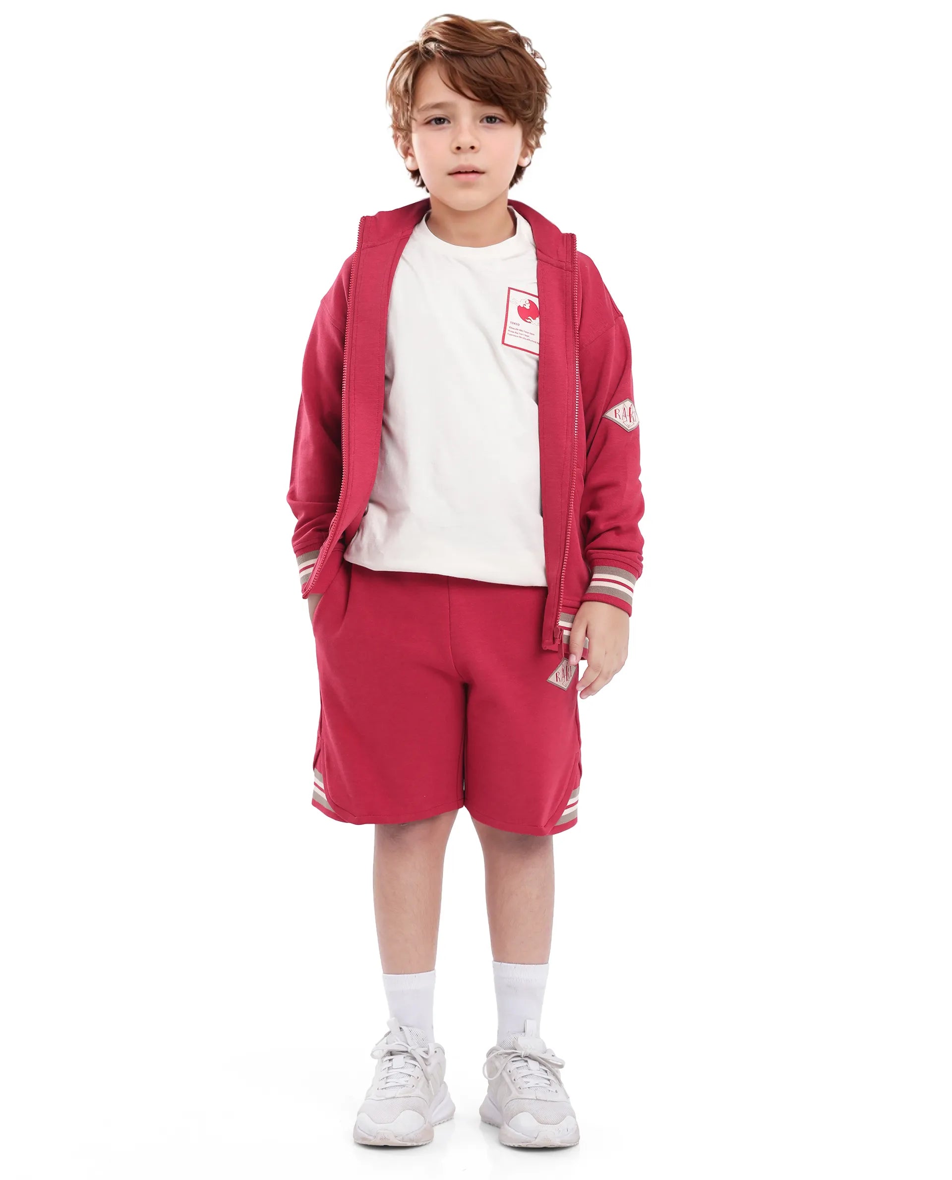 Rare Ones Kids Manttn Red Cotton Poly Full Sleeve Applique Jacket