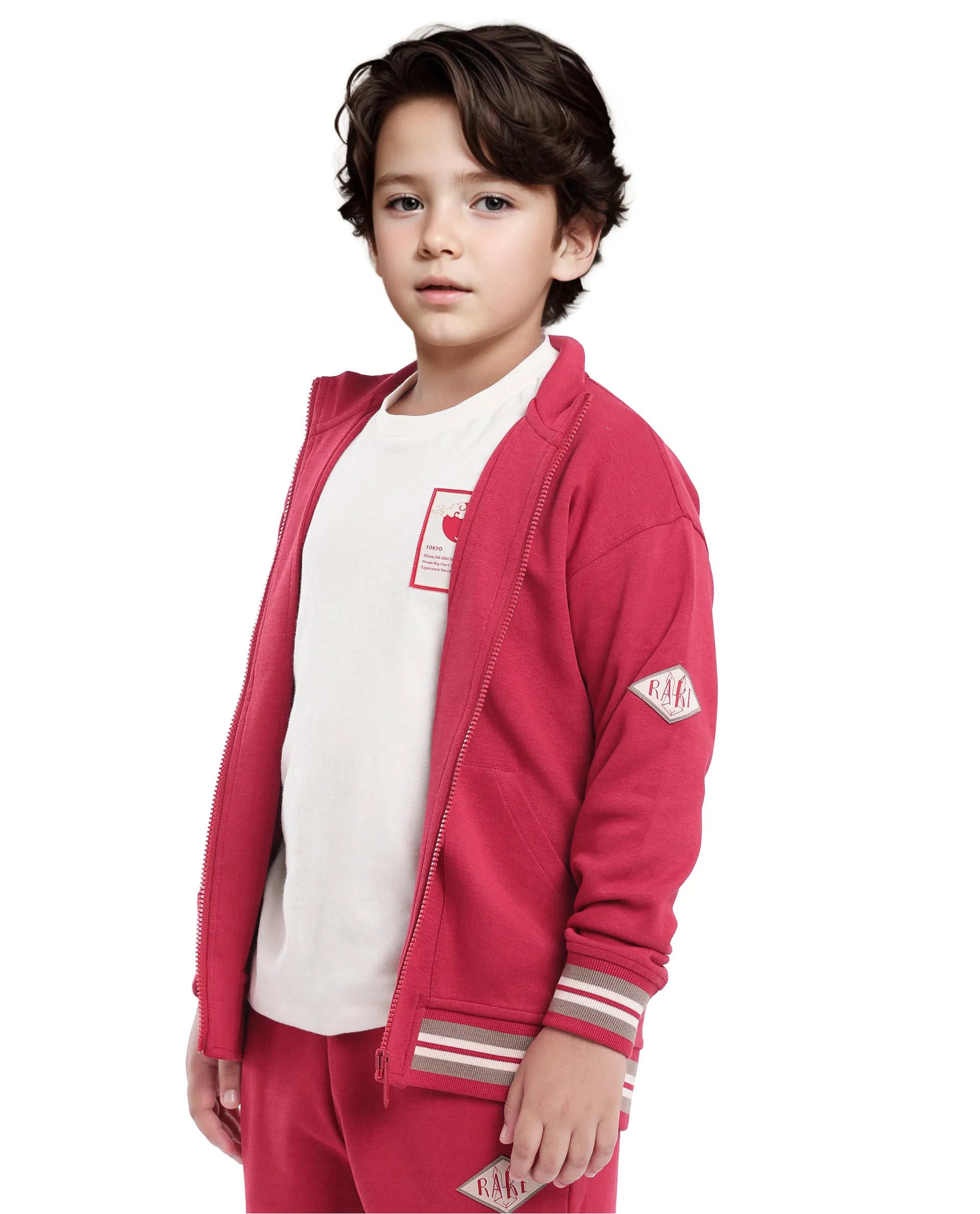 Rare Ones Kids Manttn Red Cotton Poly Full Sleeve Applique Jacket