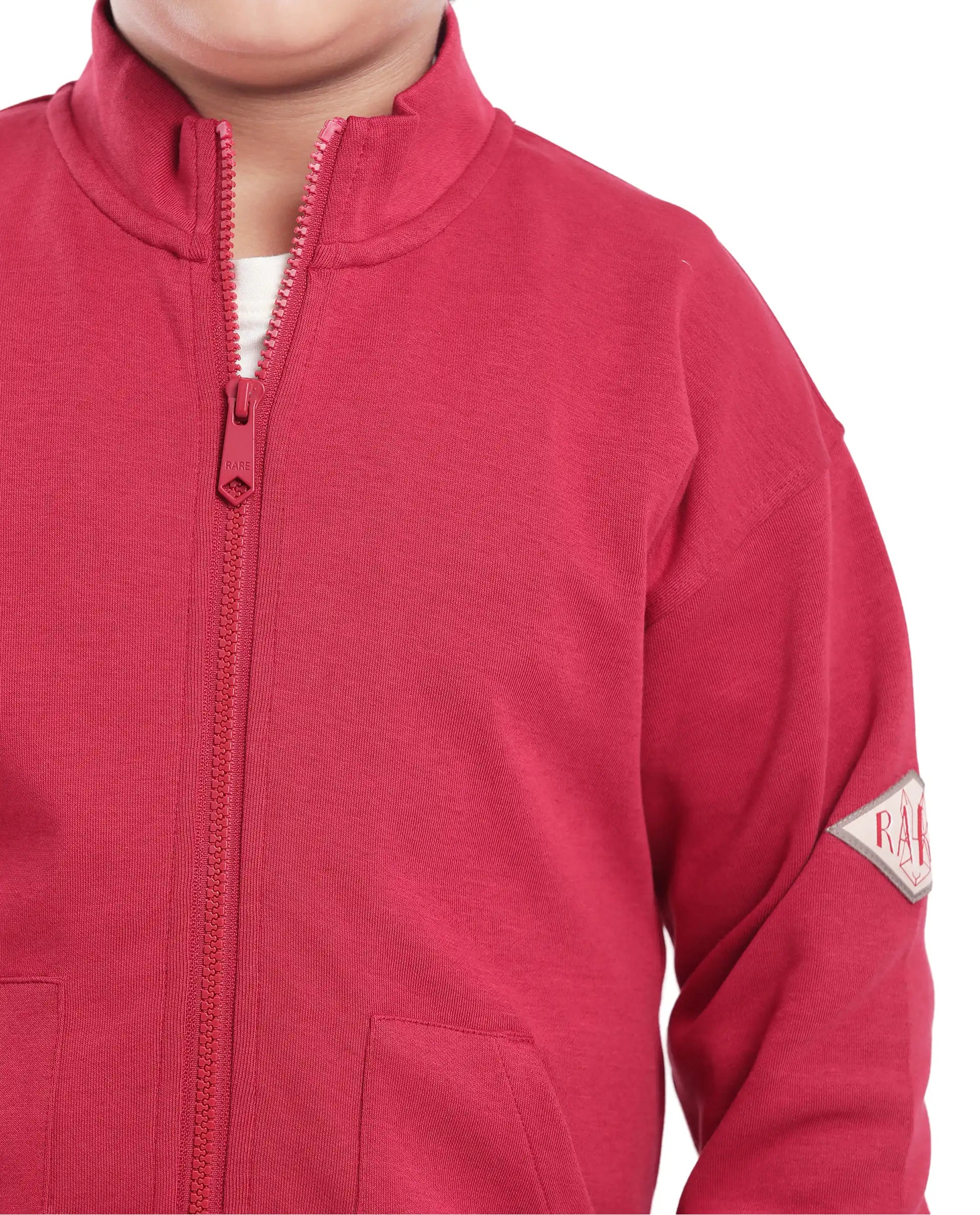 Rare Ones Kids Manttn Red Cotton Poly Full Sleeve Applique Jacket