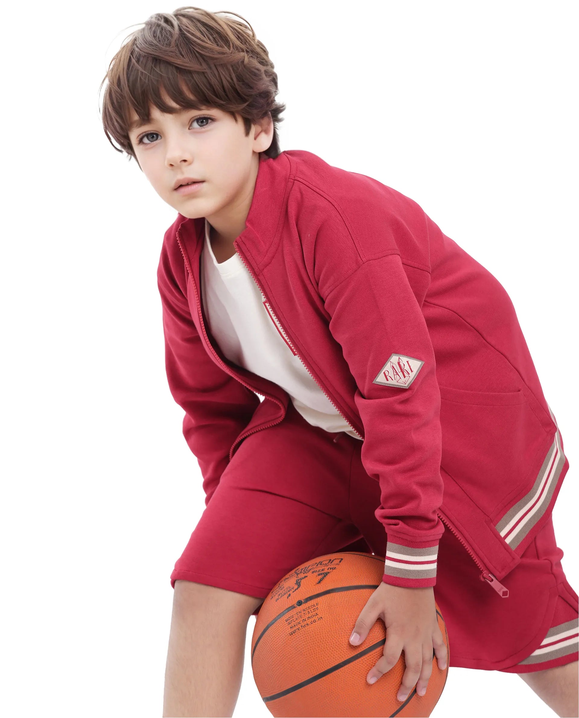 Rare Ones Kids Manttn Red Cotton Poly Full Sleeve Applique Jacket