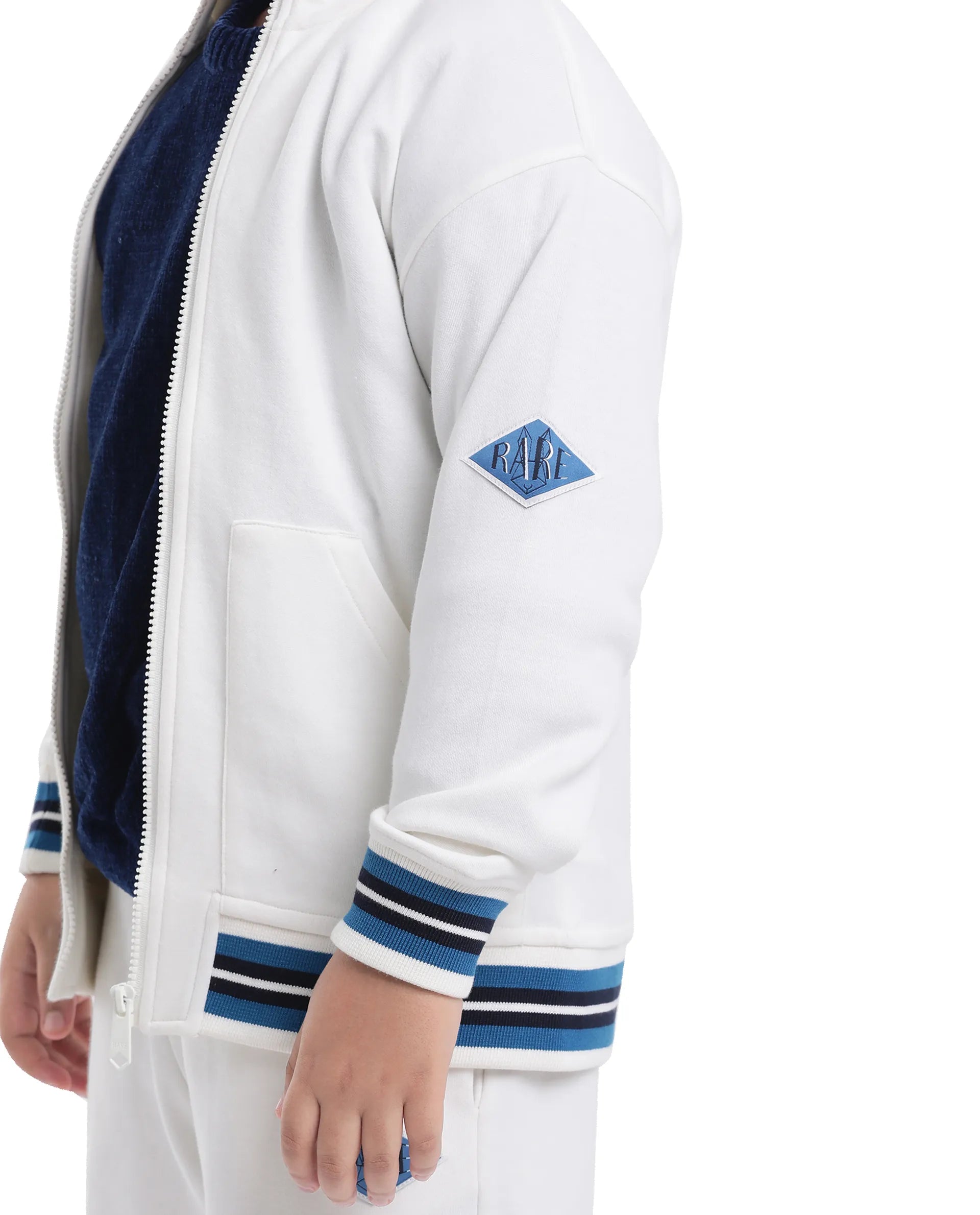 Rare Ones Kids Manttn White Cotton Poly Full Sleeve Applique Jacket