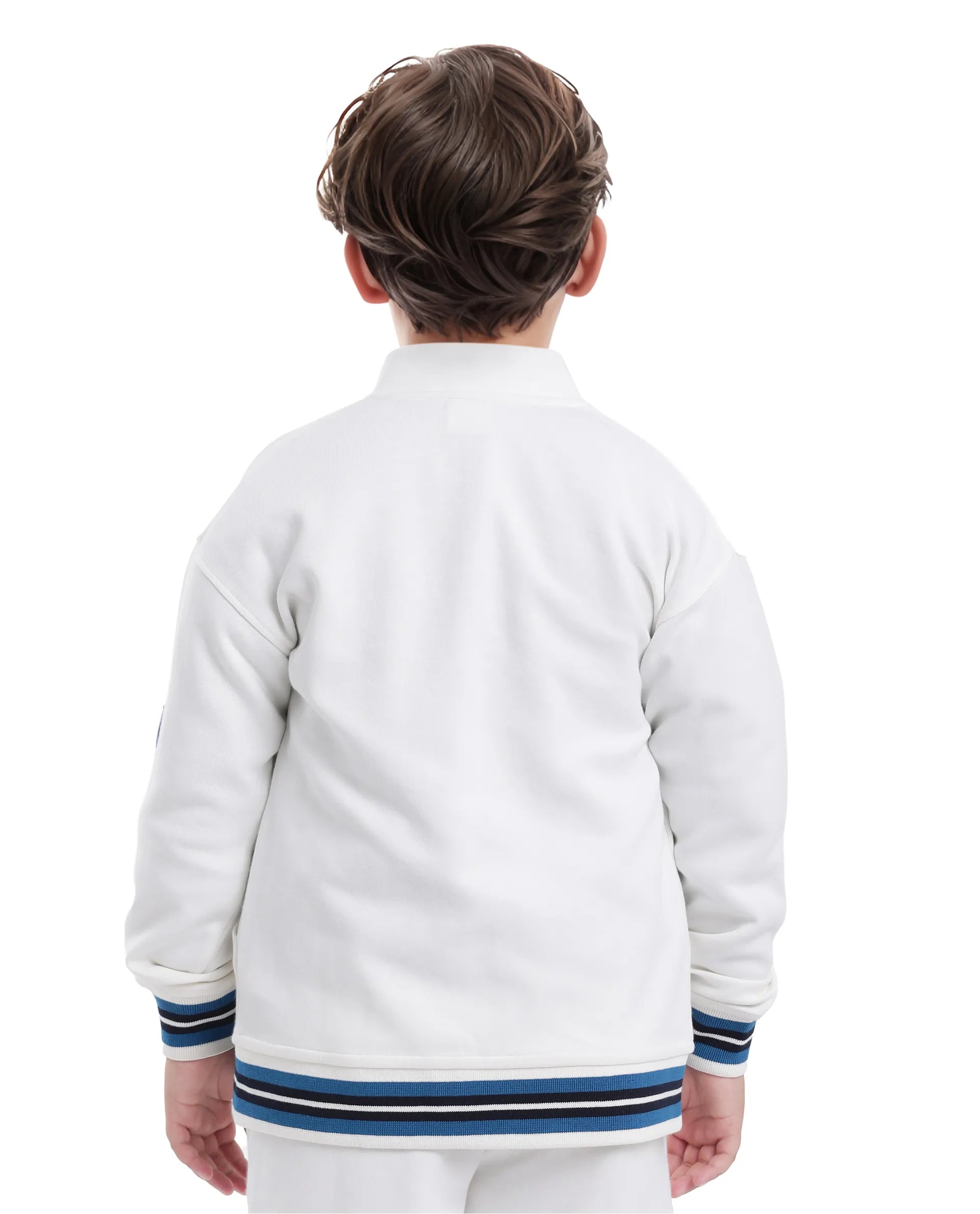 Rare Ones Kids Manttn White Cotton Poly Full Sleeve Applique Jacket