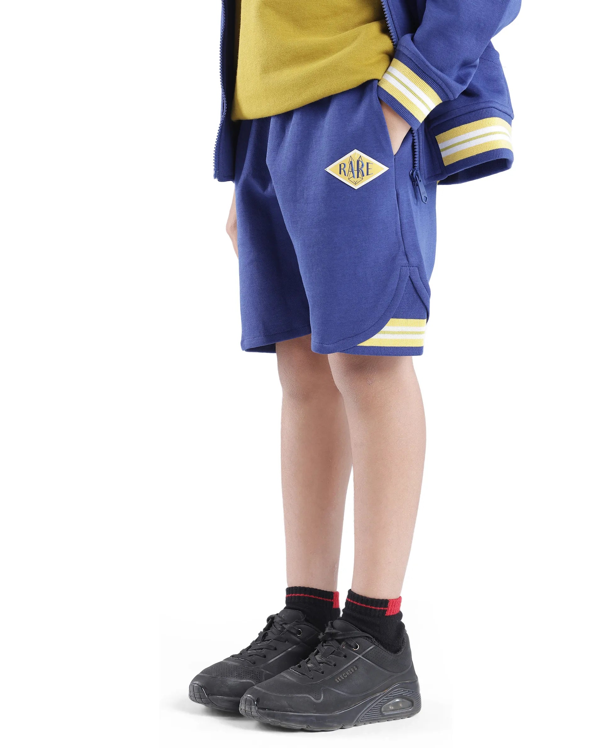 Rare Ones Kids Mantz Dark Blue Cotton Poly Drawstring Applique Short