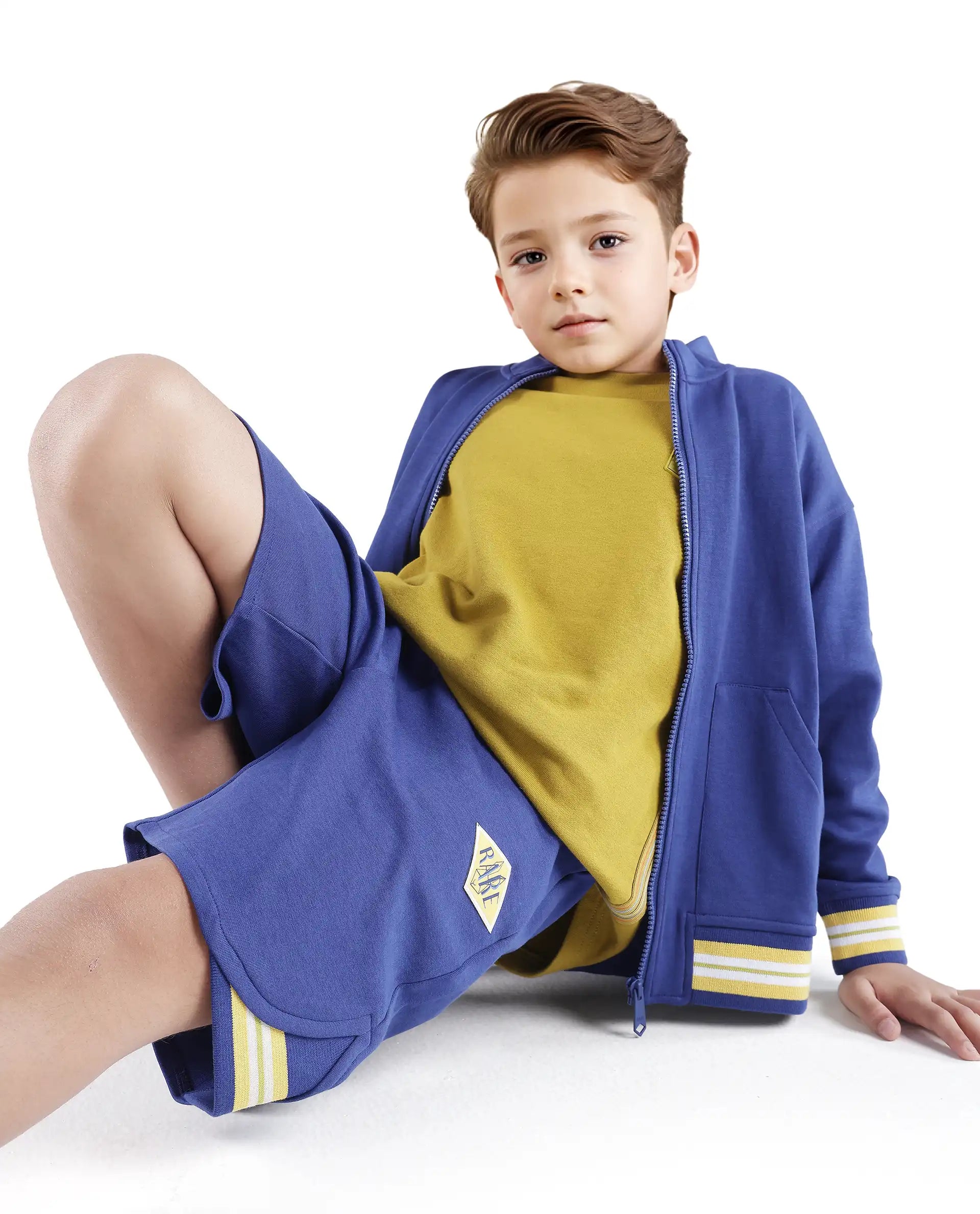 Rare Ones Kids Mantz Dark Blue Cotton Poly Drawstring Applique Short