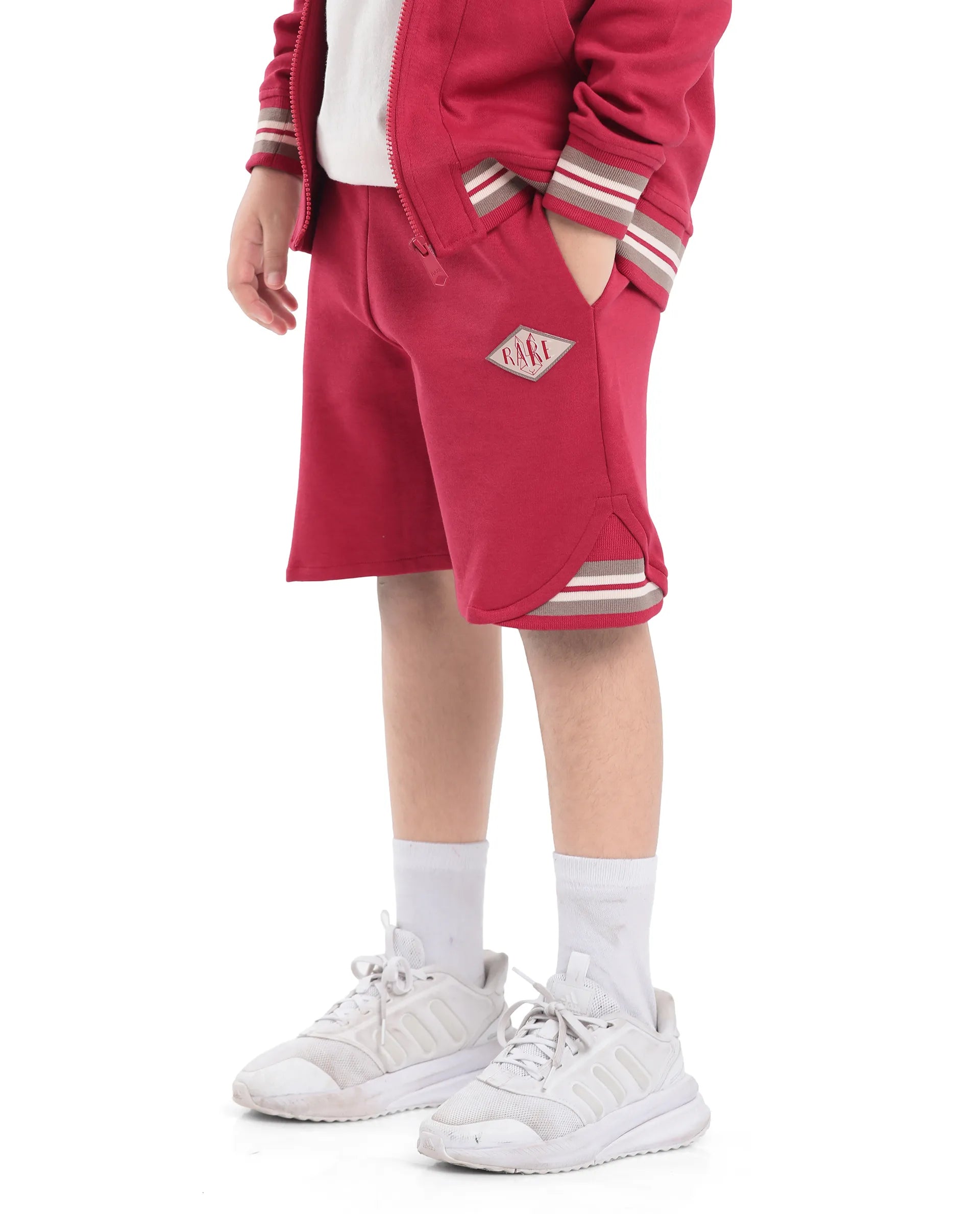 Rare Ones Kids Mantz Red Cotton Poly Drawstring Applique Short