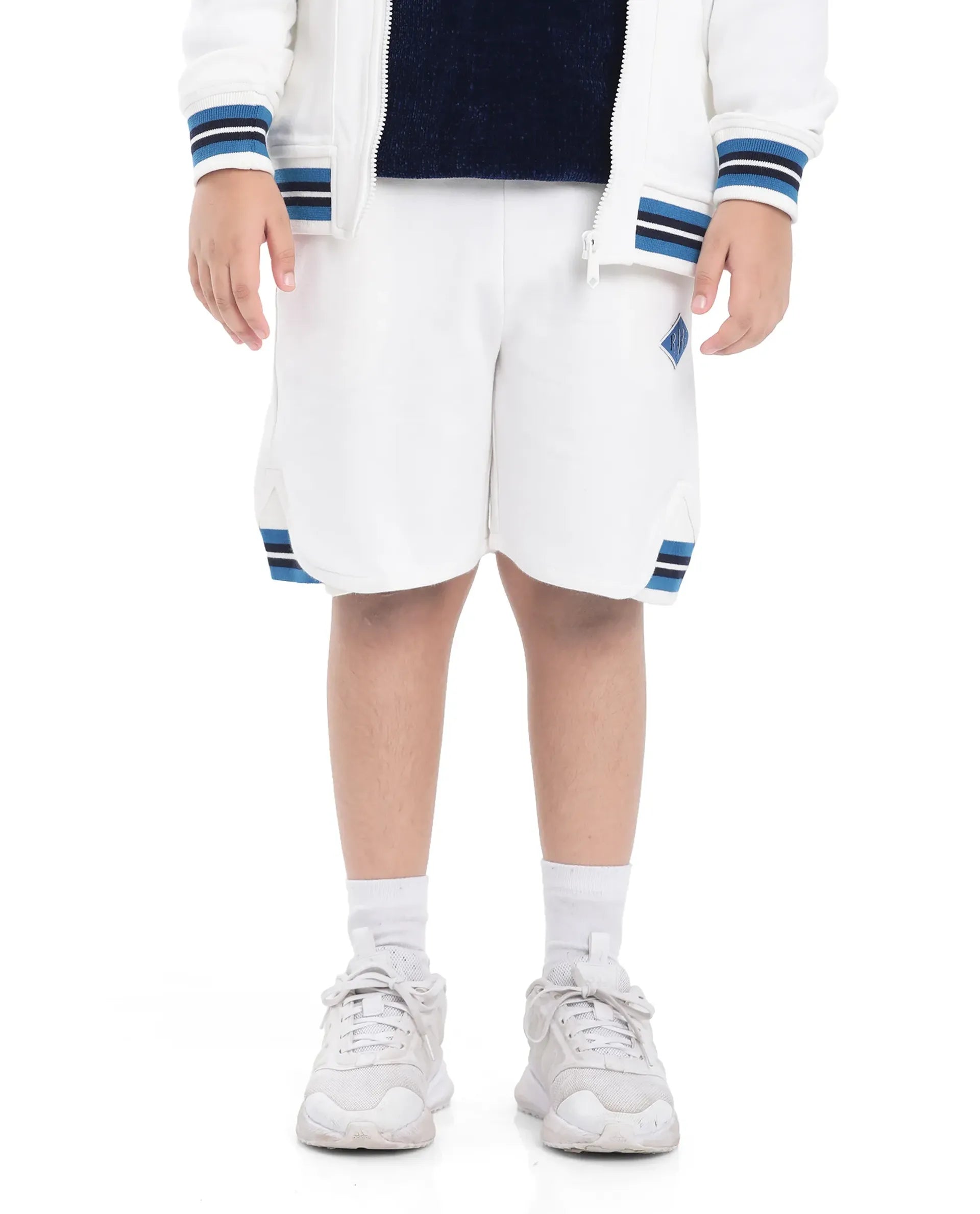 Rare Ones Kids Mantz White Cotton Poly Drawstring Applique Short