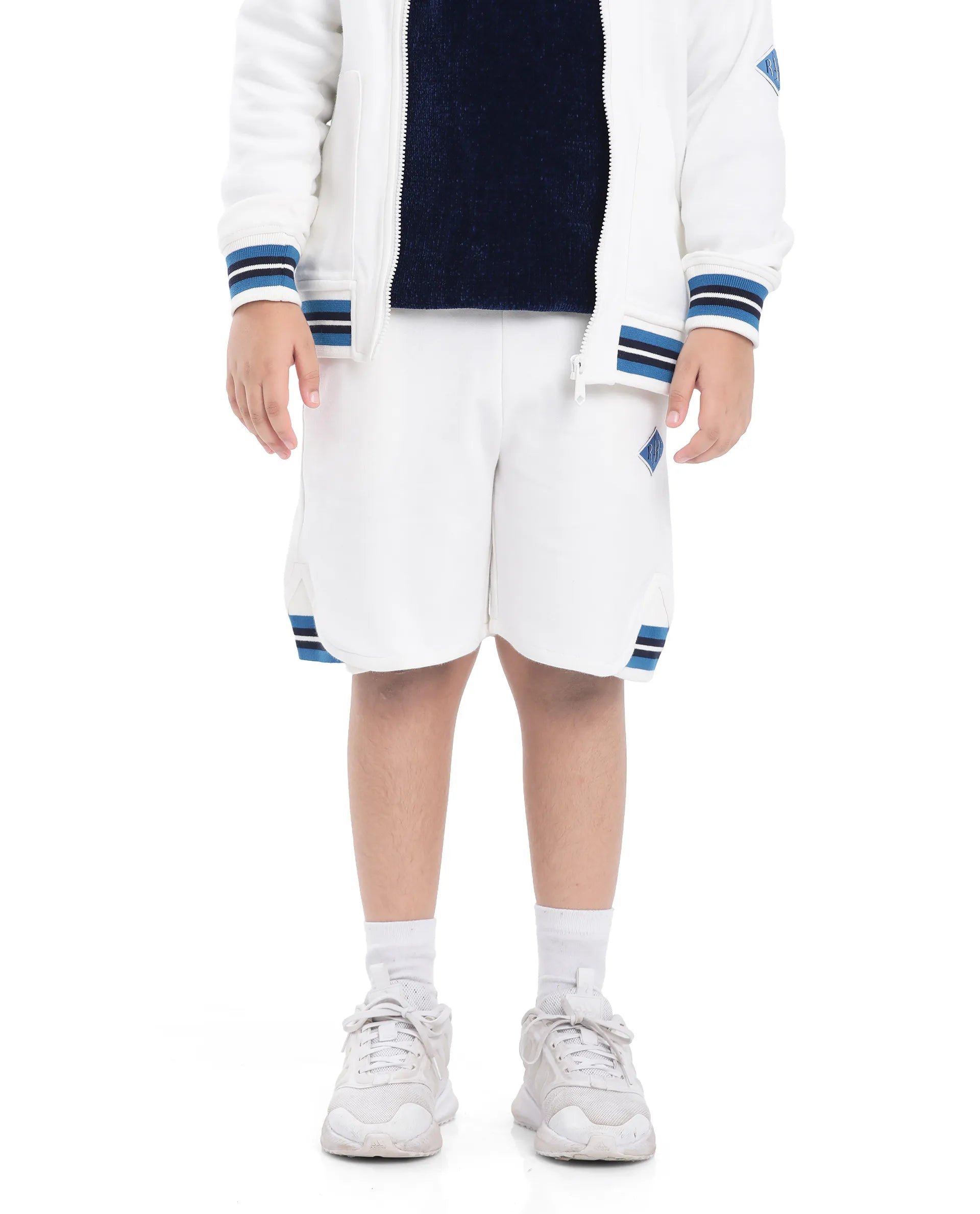 Rare Ones Kids Mantz White Cotton Poly Drawstring Applique Short