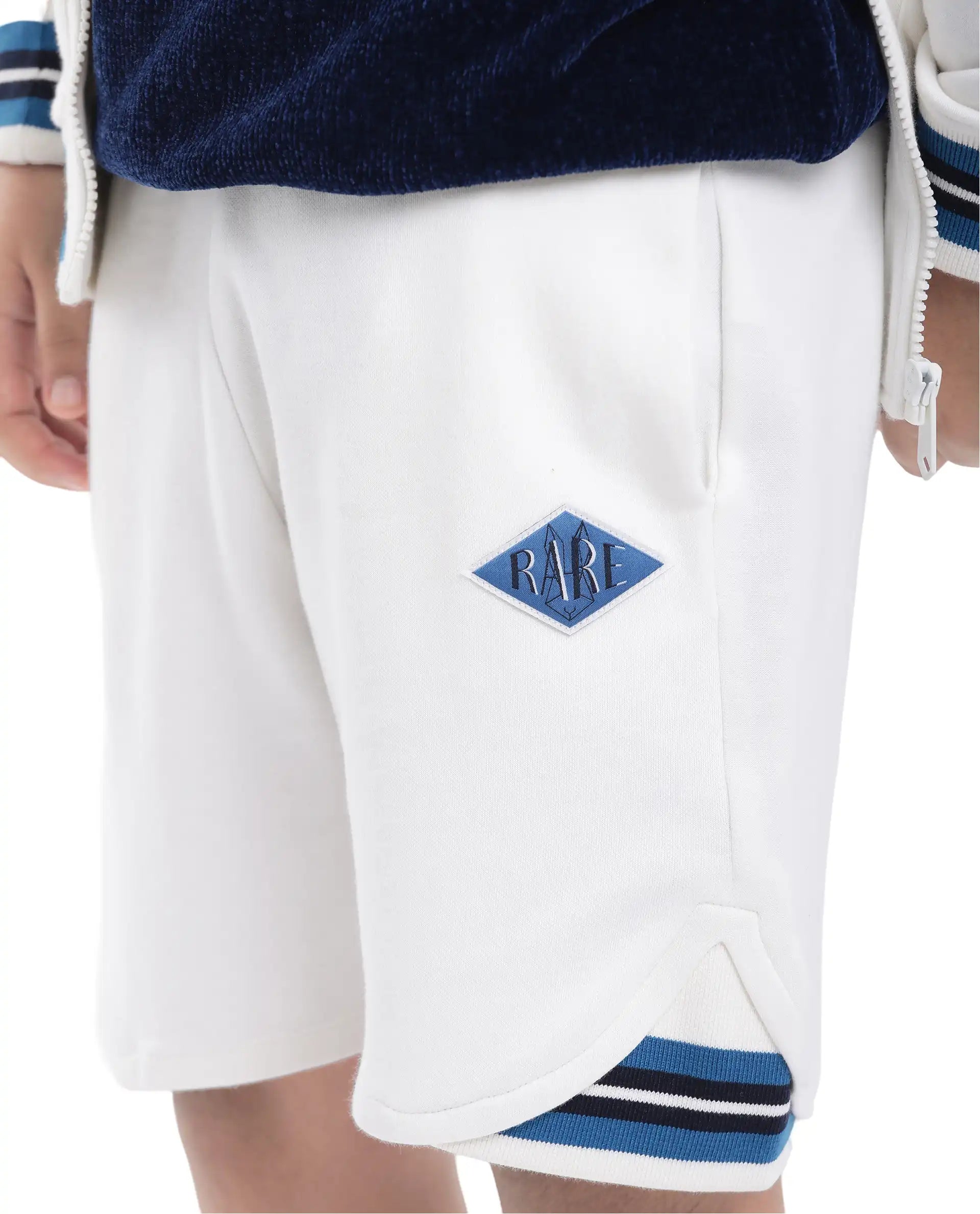 Rare Ones Kids Mantz White Cotton Poly Drawstring Applique Short