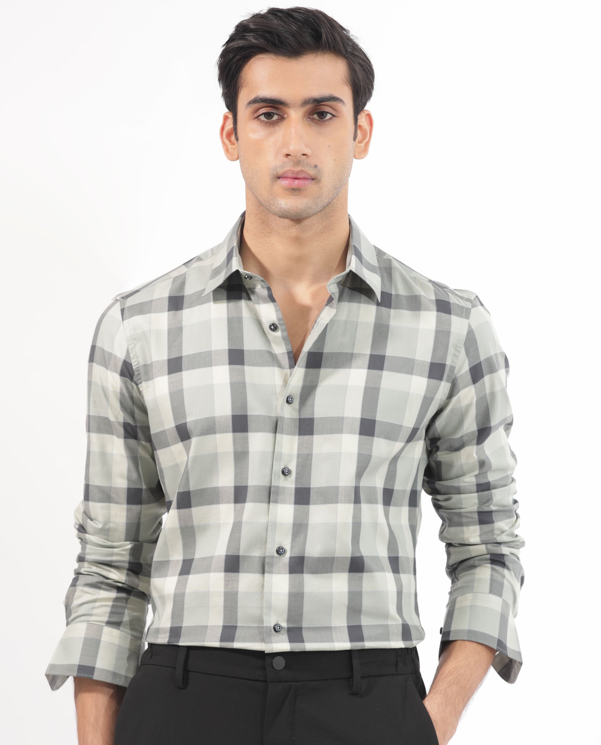 Rare Rabbit Men's Mape Dusky Green Shirt Cotton Full Sleeve Checks