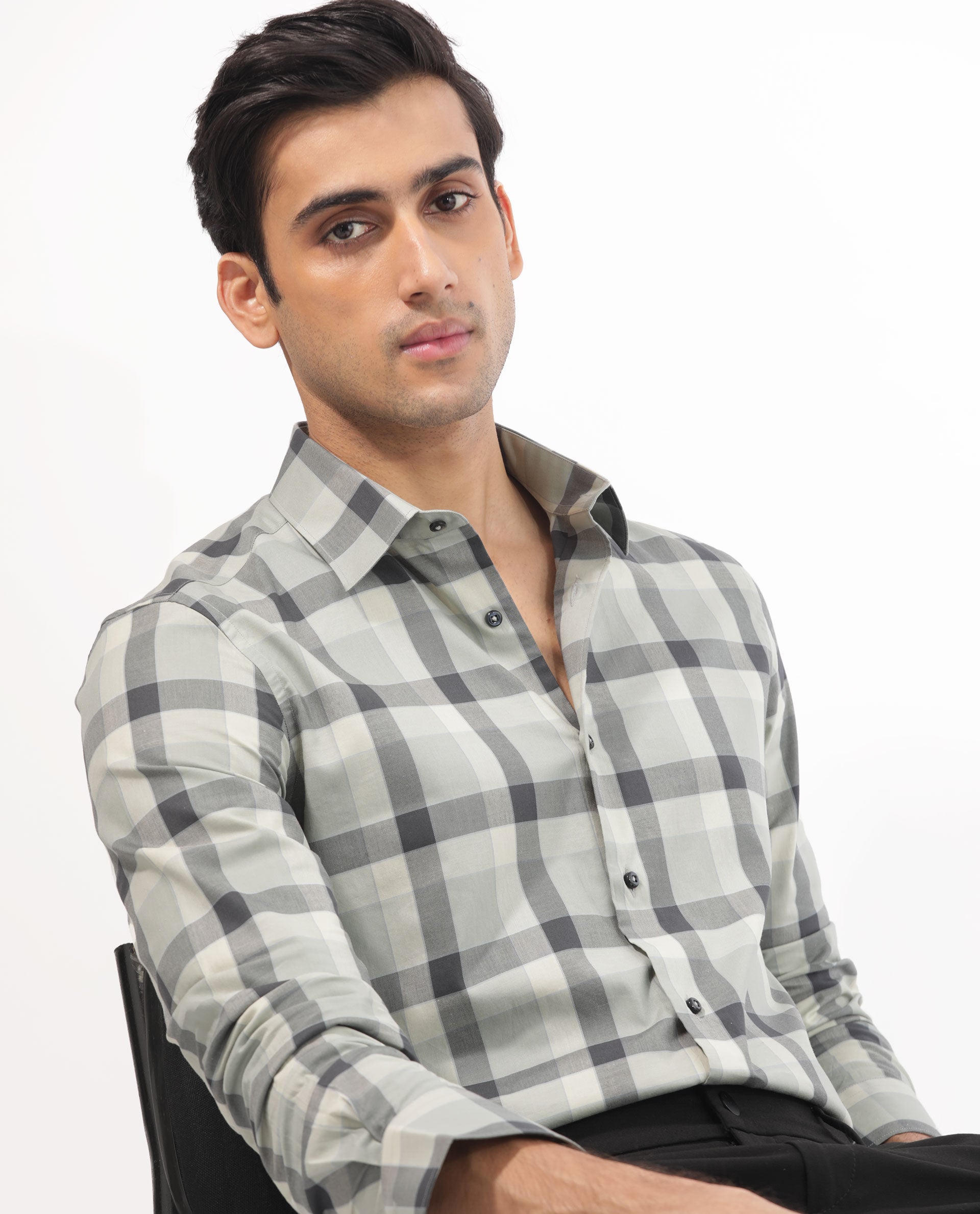 Rare Rabbit Men's Mape Dusky Green Shirt Cotton Full Sleeve Checks