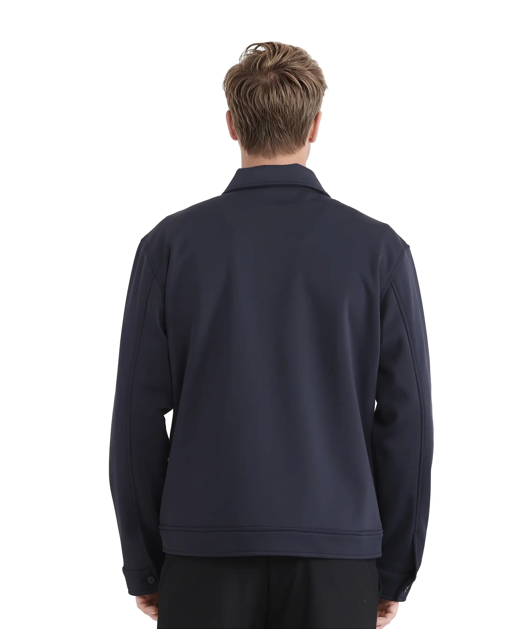 Rare Rabbit Men Mapi Navy Nylon Fabric Full Sleeves Spread Collar Button and Zipper Closure Plain Jacket