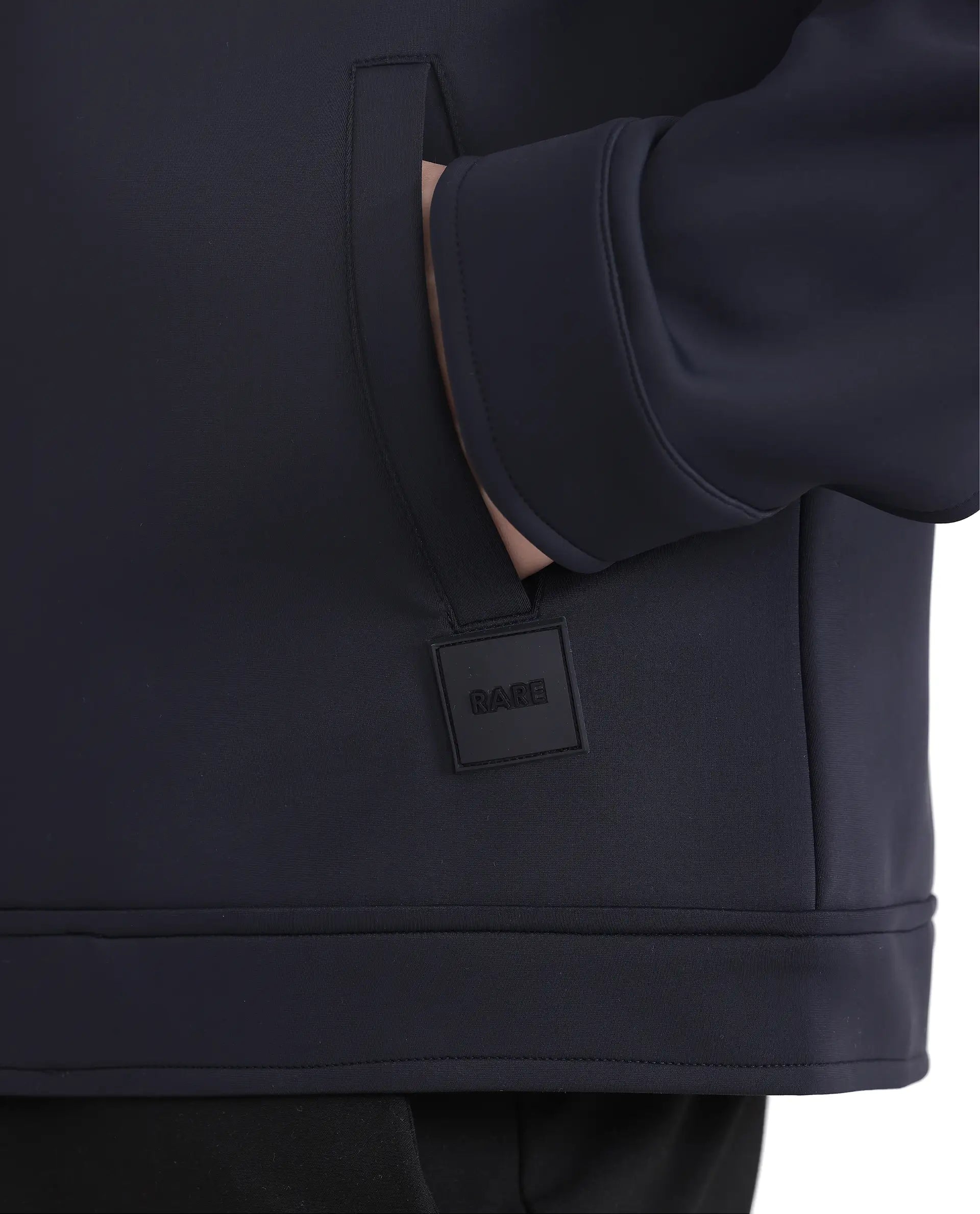 Rare Rabbit Men Mapi Navy Nylon Fabric Full Sleeves Spread Collar Button and Zipper Closure Plain Jacket