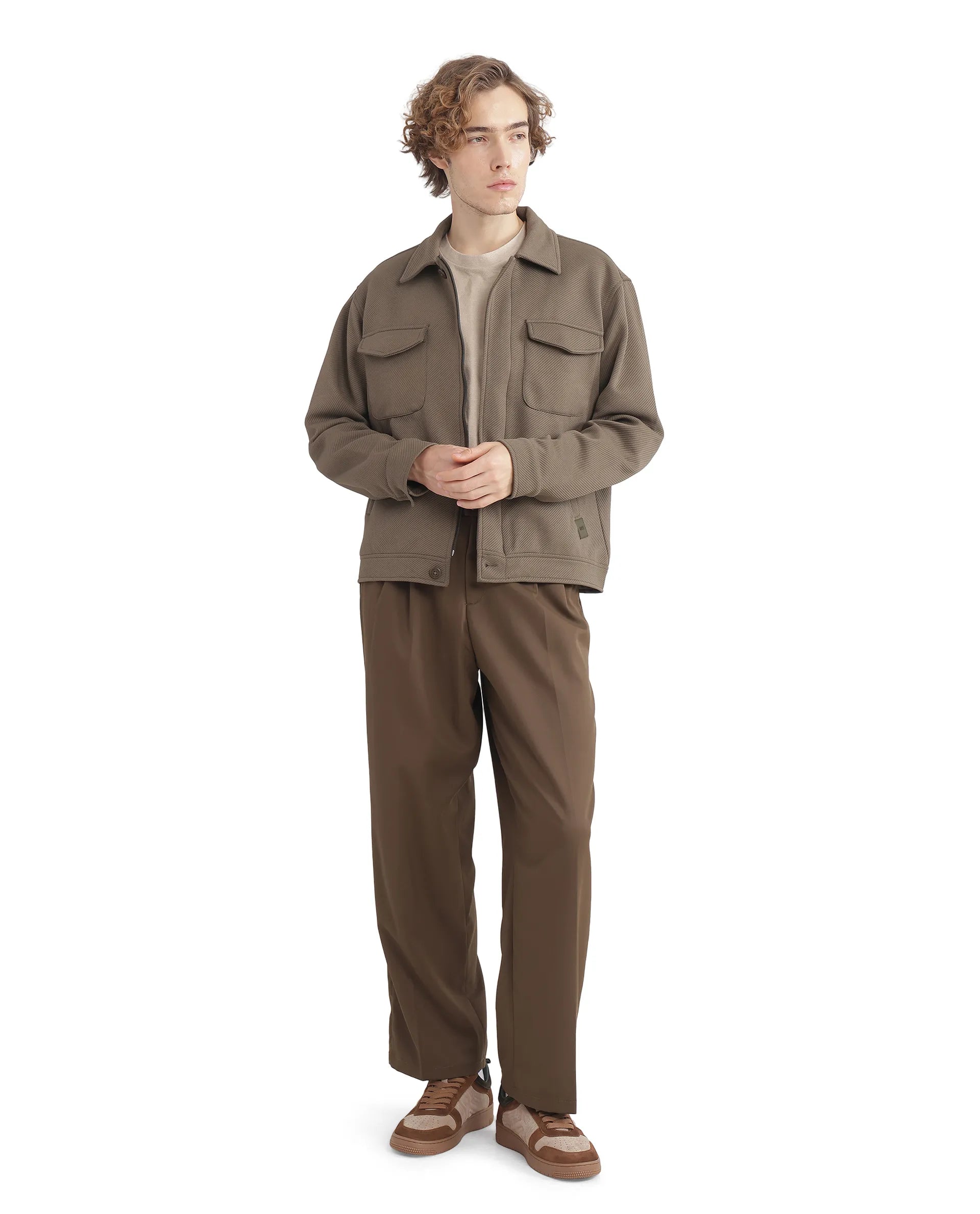 Rare Rabbit Men Mapis Olive Polyester Fabric Full Sleeves Curved Collar Zipper Closure Plain Jacket