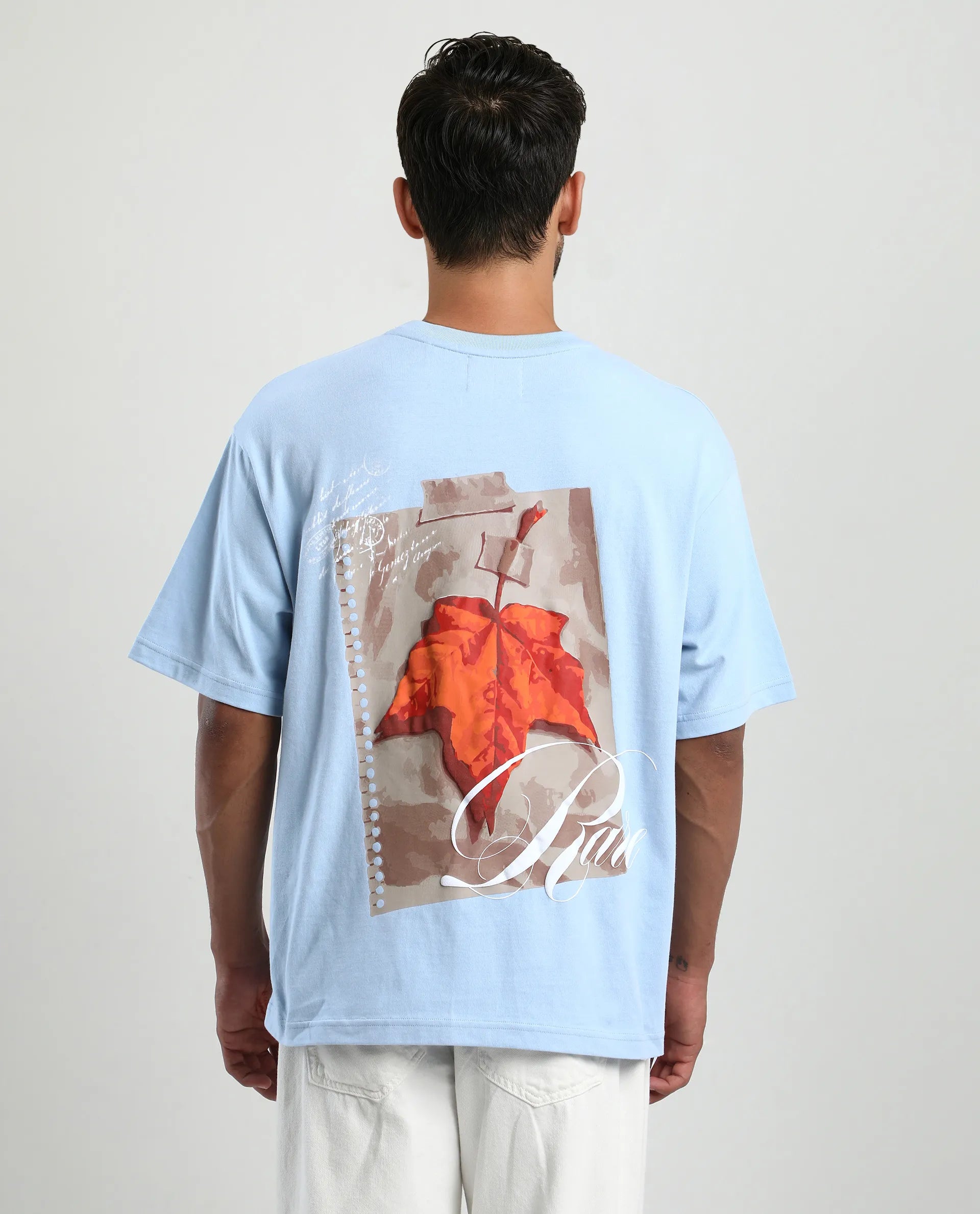 Rare Rabbit Men's Mapler Blue Cotton Graphic Print Oversized Fit Half Sleeve Crew Neck T-Shirt