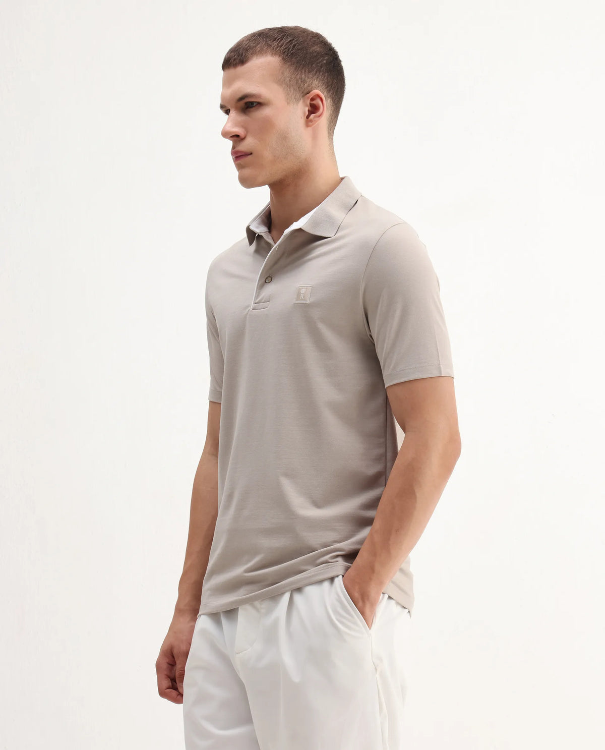 Rare Rabbit Men's Maq Beige Cotton Plain Regular Fit Half Sleeve Polo
