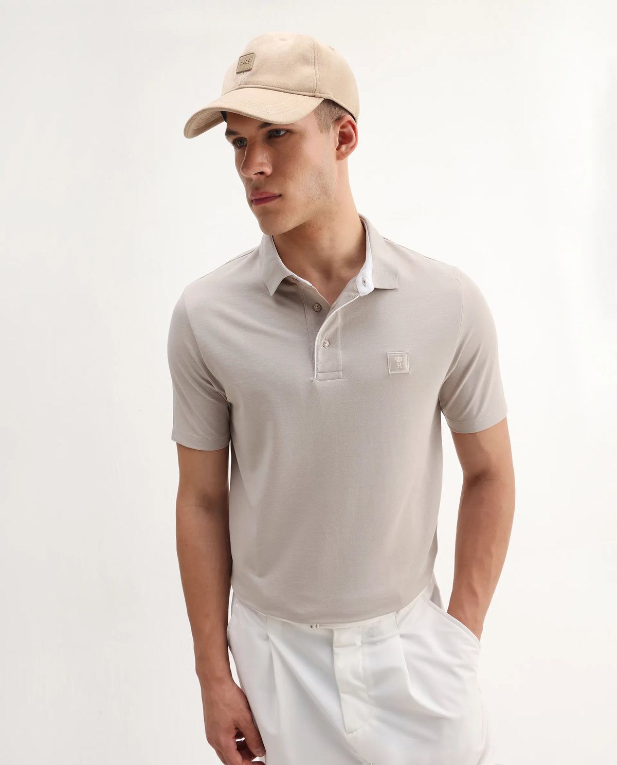 Rare Rabbit Men's Maq Beige Cotton Plain Regular Fit Half Sleeve Polo