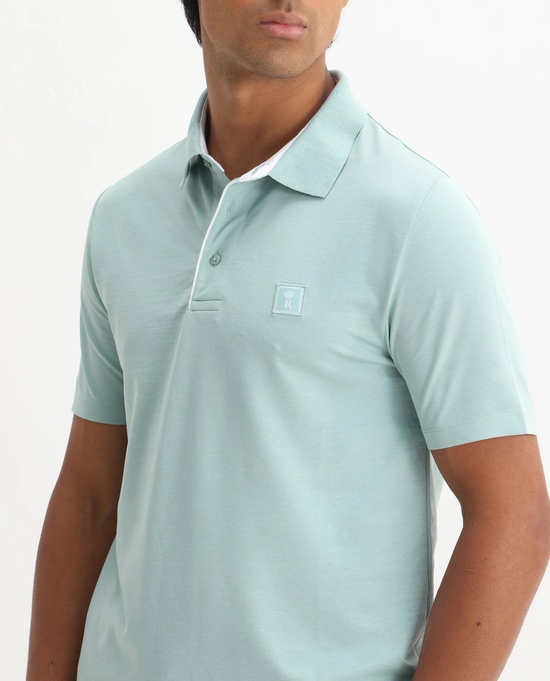 Rare Rabbit Men's Maq Light Turq Cotton Plain Regular Fit Half Sleeve Polo